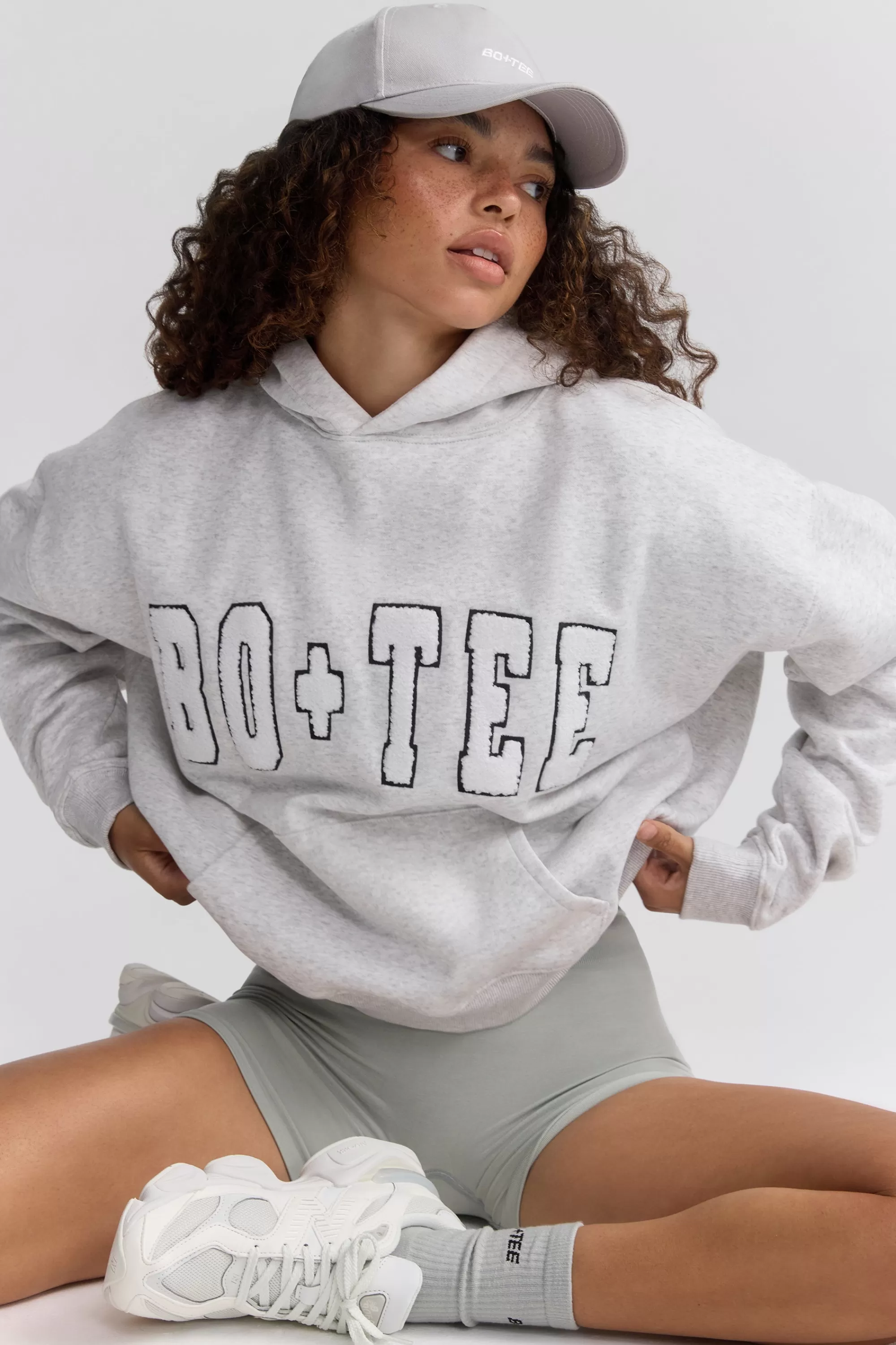 Oh Polly Appliqué Oversized Hoodie In Heather Grey New