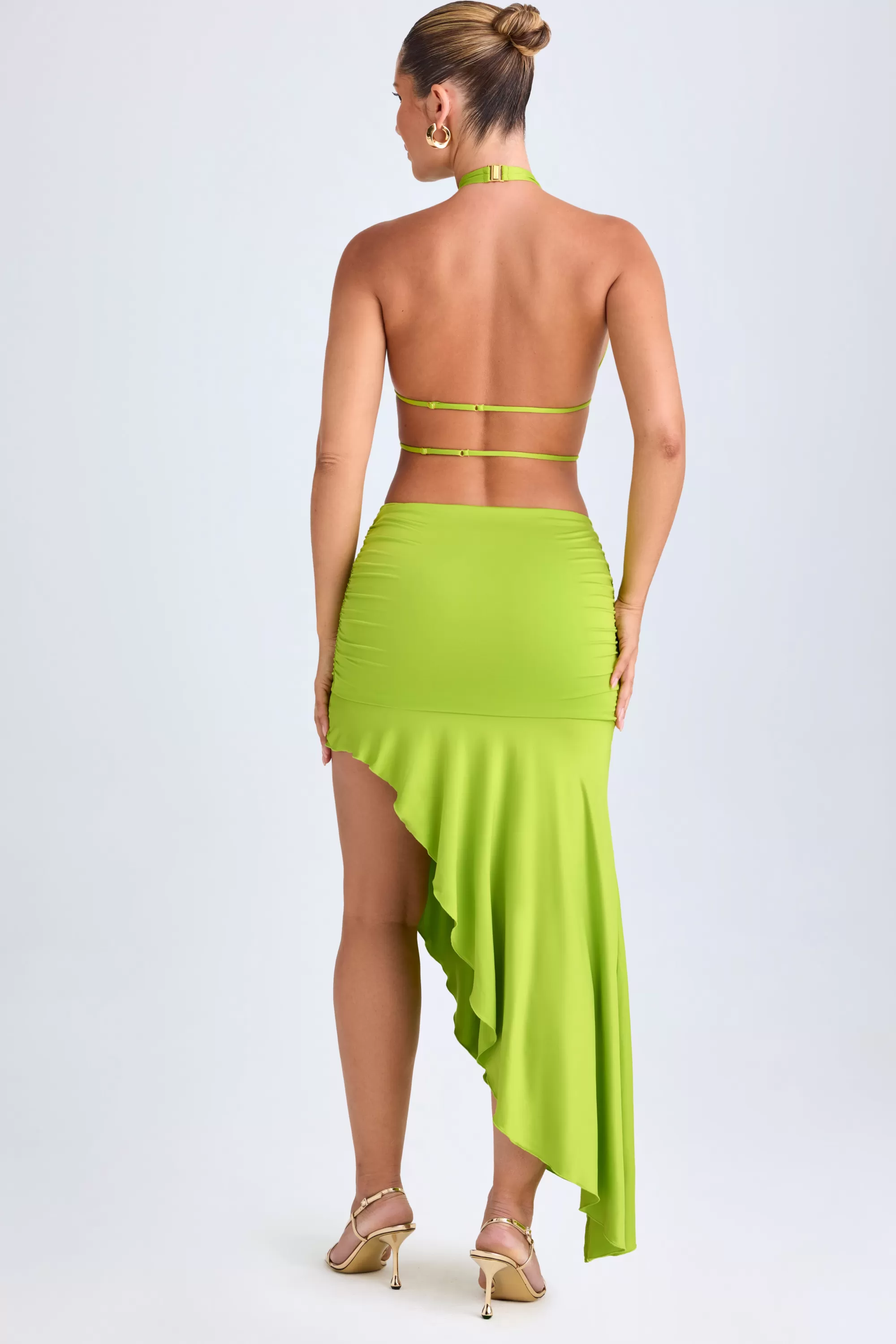 Oh Polly Asymmetric Cut-Out Halterneck Midaxi Dress In Lime Green Best Sale