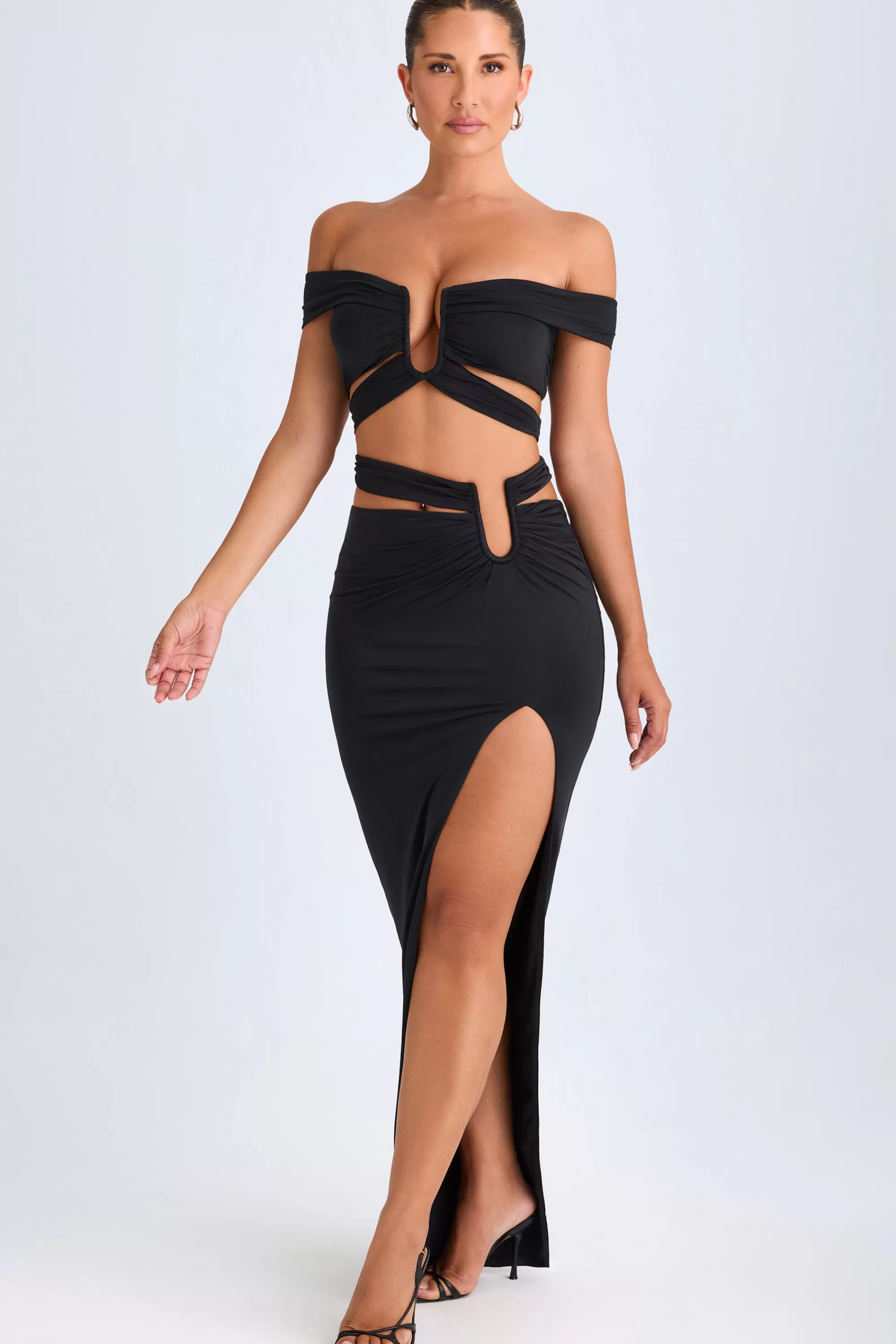 Oh Polly Asymmetric Cut-Out Maxi Skirt In Black Fashion