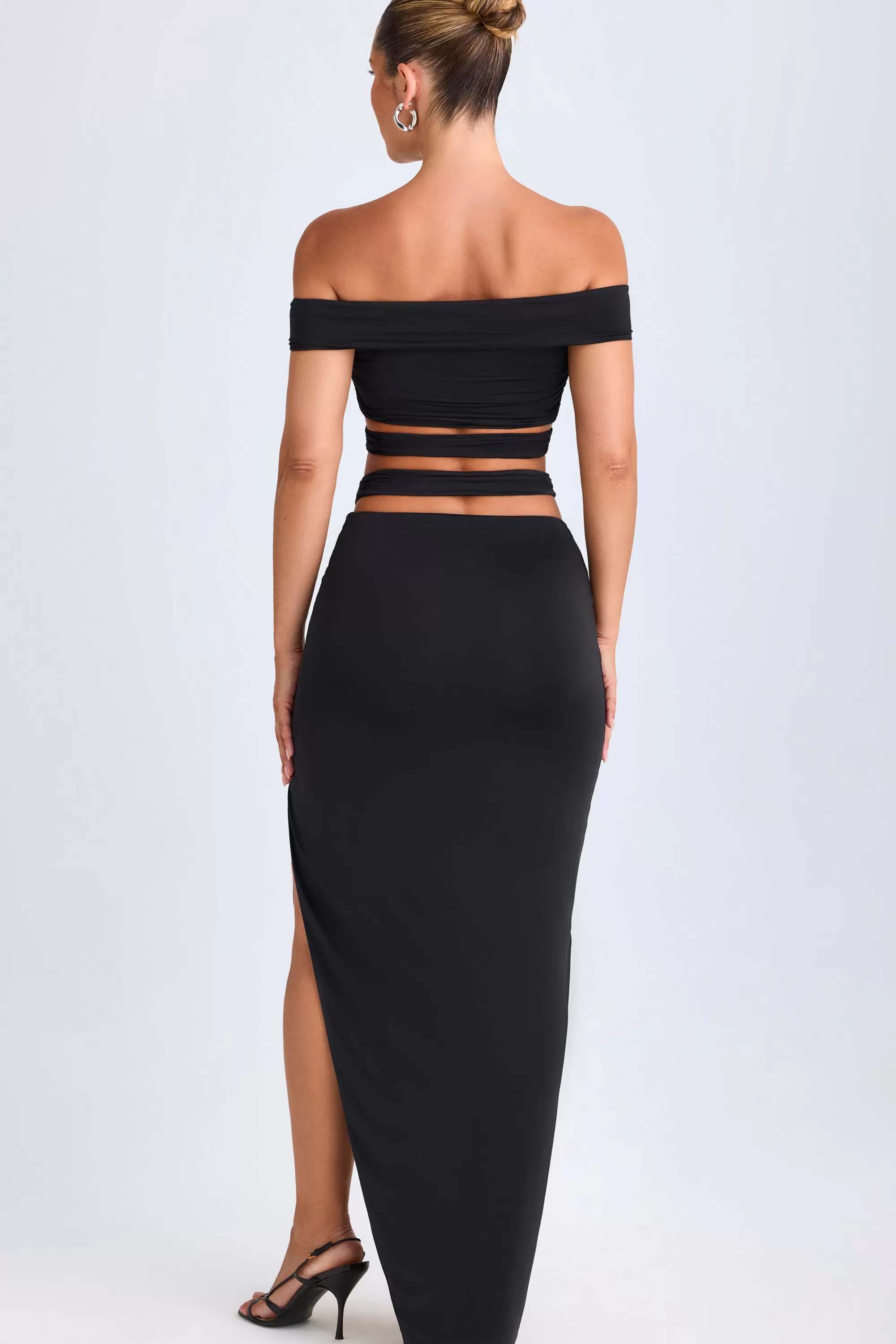 Oh Polly Asymmetric Cut-Out Maxi Skirt In Black Fashion