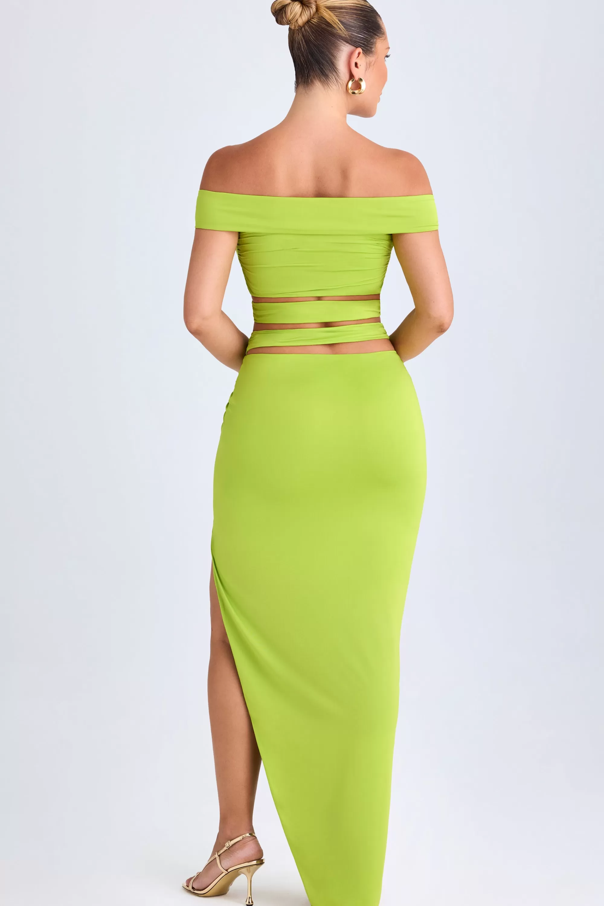 Oh Polly Asymmetric Cut-Out Maxi Skirt In Lime Green Hot