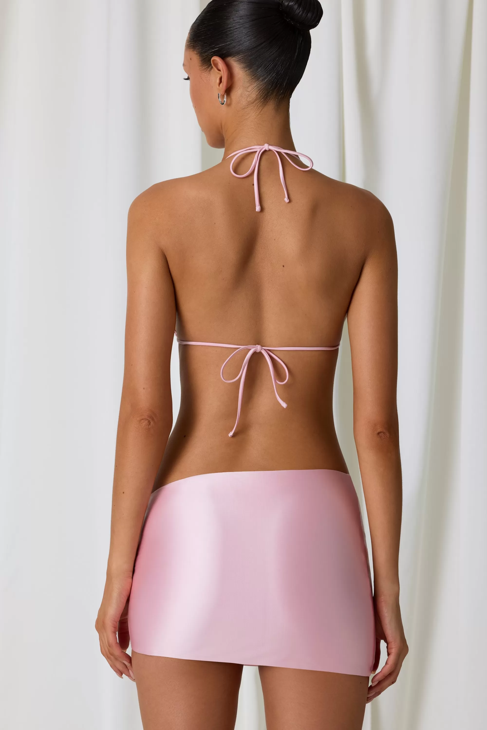 Oh Polly Asymmetric Ruched Micro Mini Skirt In Soft Pink Fashion