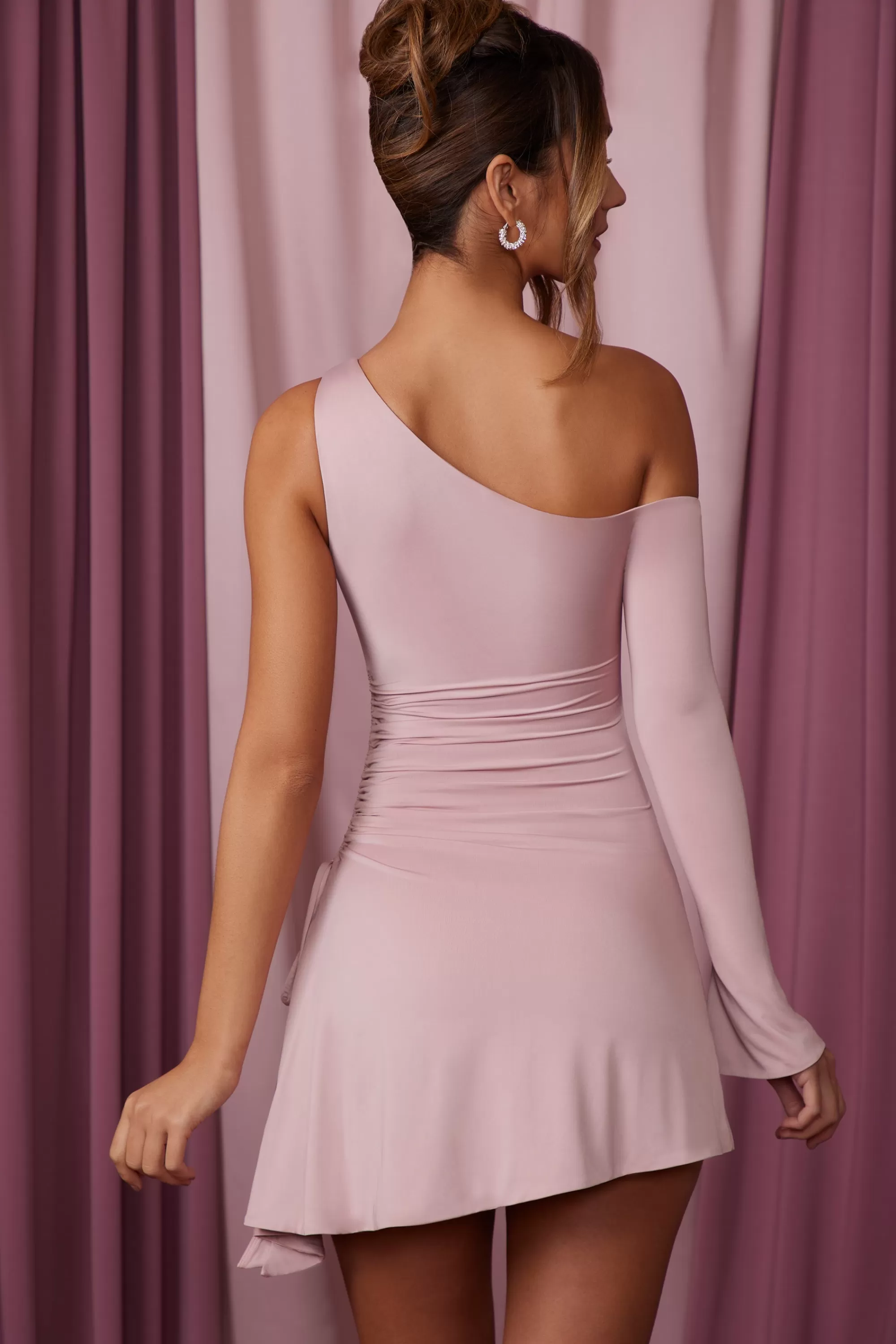 Oh Polly Asymmetric Single Sleeve Mini Dress In Mauve Hot