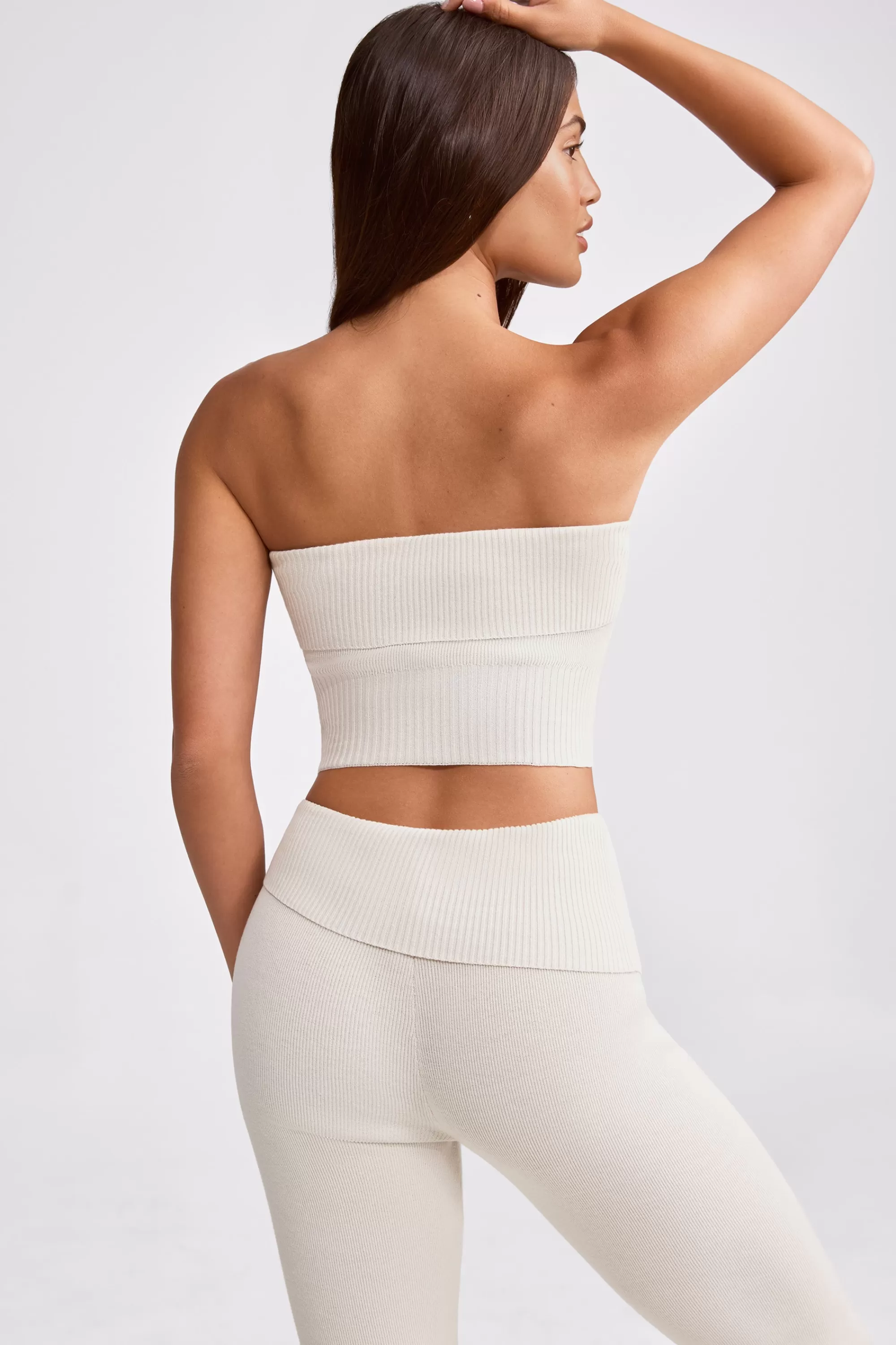 Oh Polly Bandeau Chunky Knit Crop Top In Cream Discount