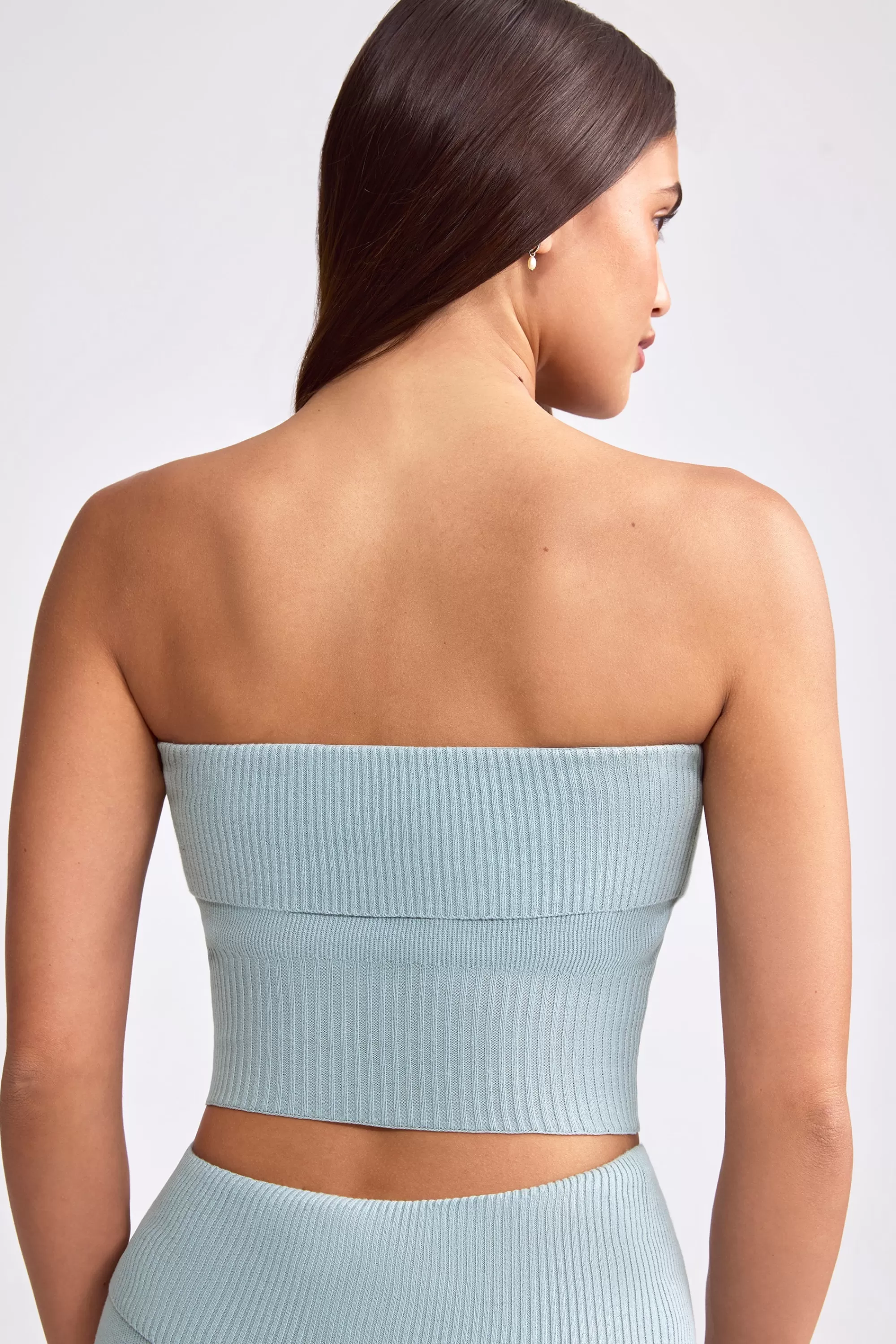 Oh Polly Bandeau Chunky Knit Crop Top In Dusty Teal Cheap