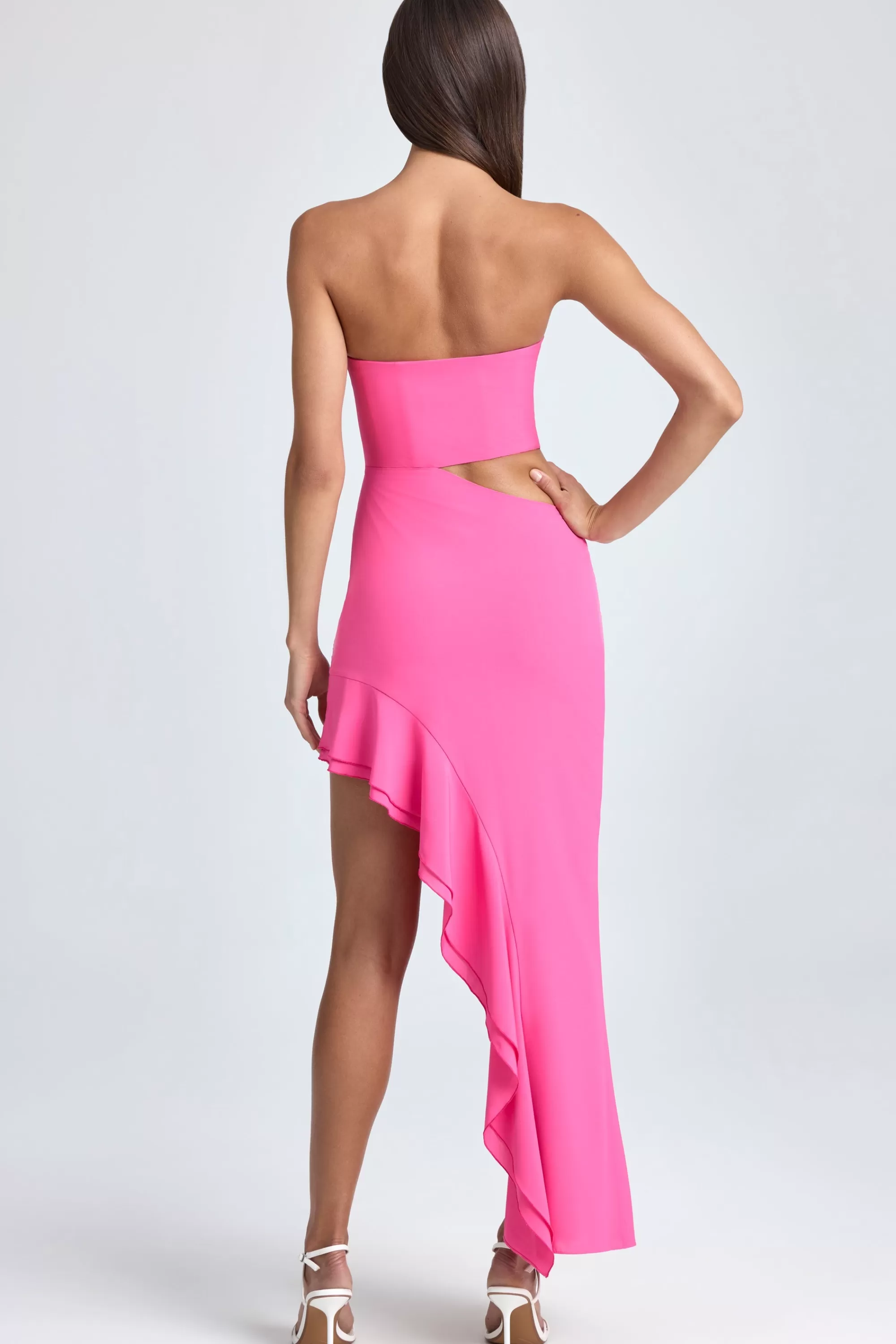 Oh Polly Bandeau Cut-Out Ruffle-Trim Maxi Dress In Lollipop Pink Discount