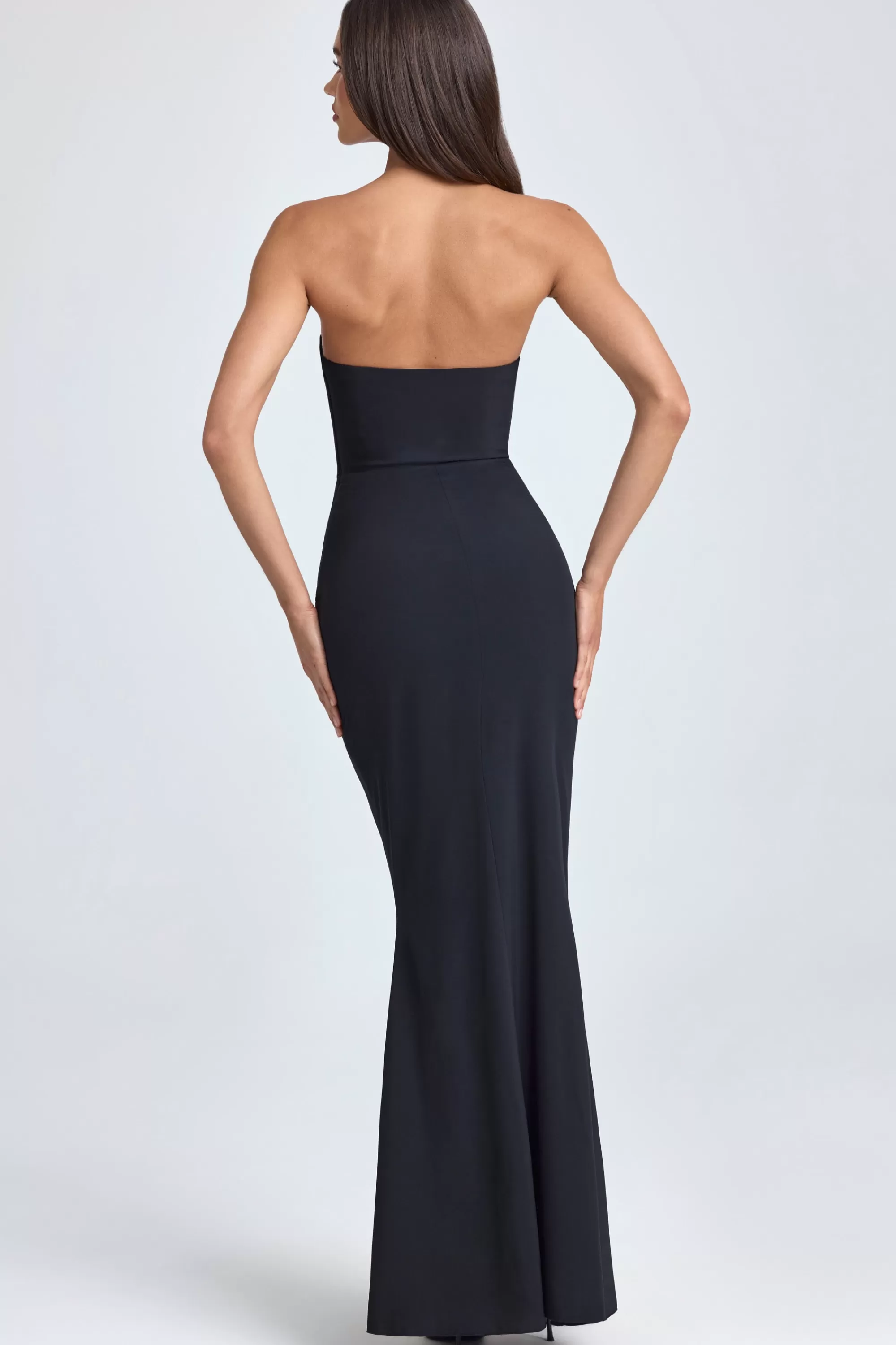 Oh Polly Bandeau Ruffle-Trim Corset Gown In Black Outlet