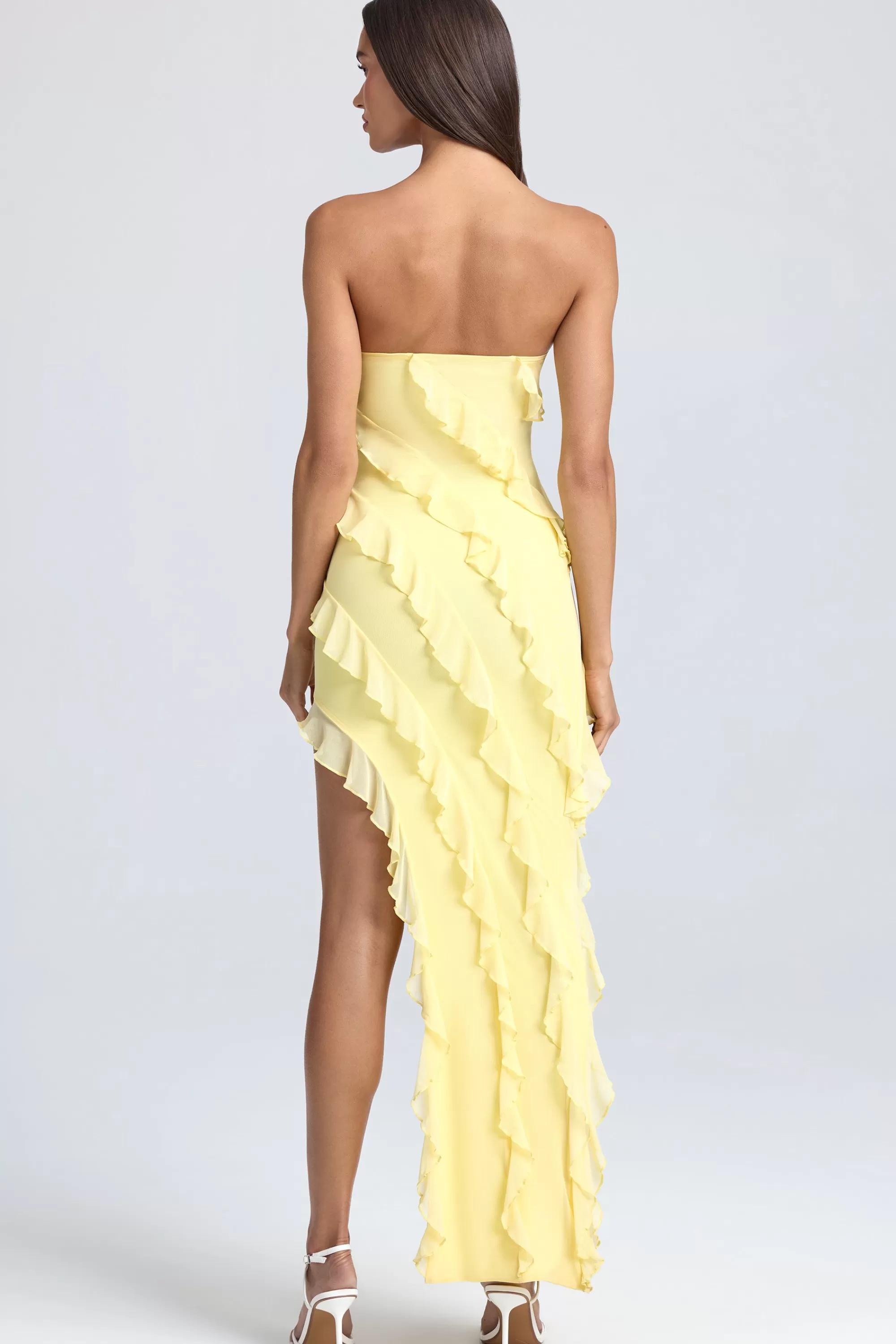 Oh Polly Bandeau Ruffle-Trim Maxi Dress In Lemon Sherbet Online