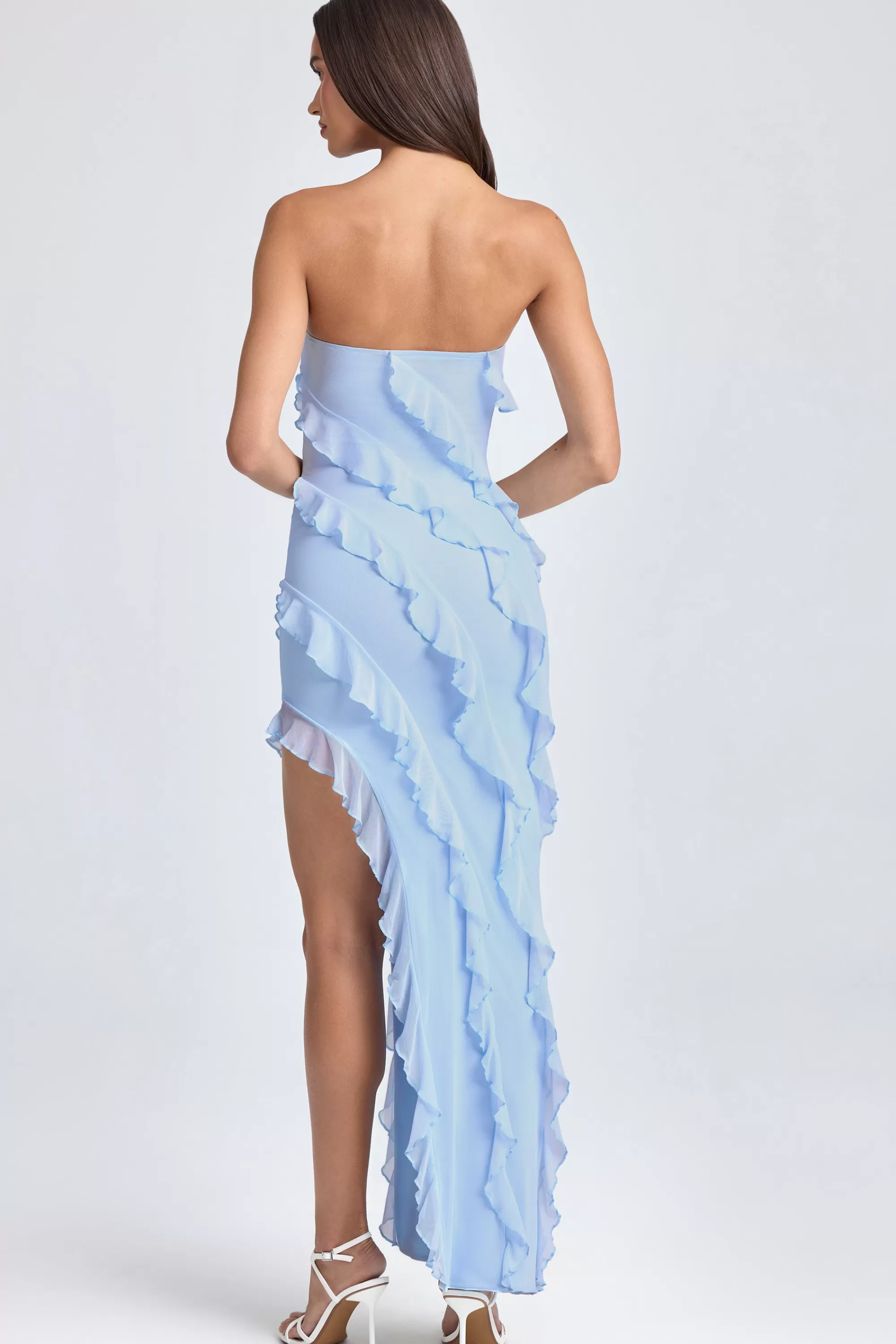 Oh Polly Bandeau Ruffle-Trim Maxi Dress In Powder Blue Powder Blue Shop