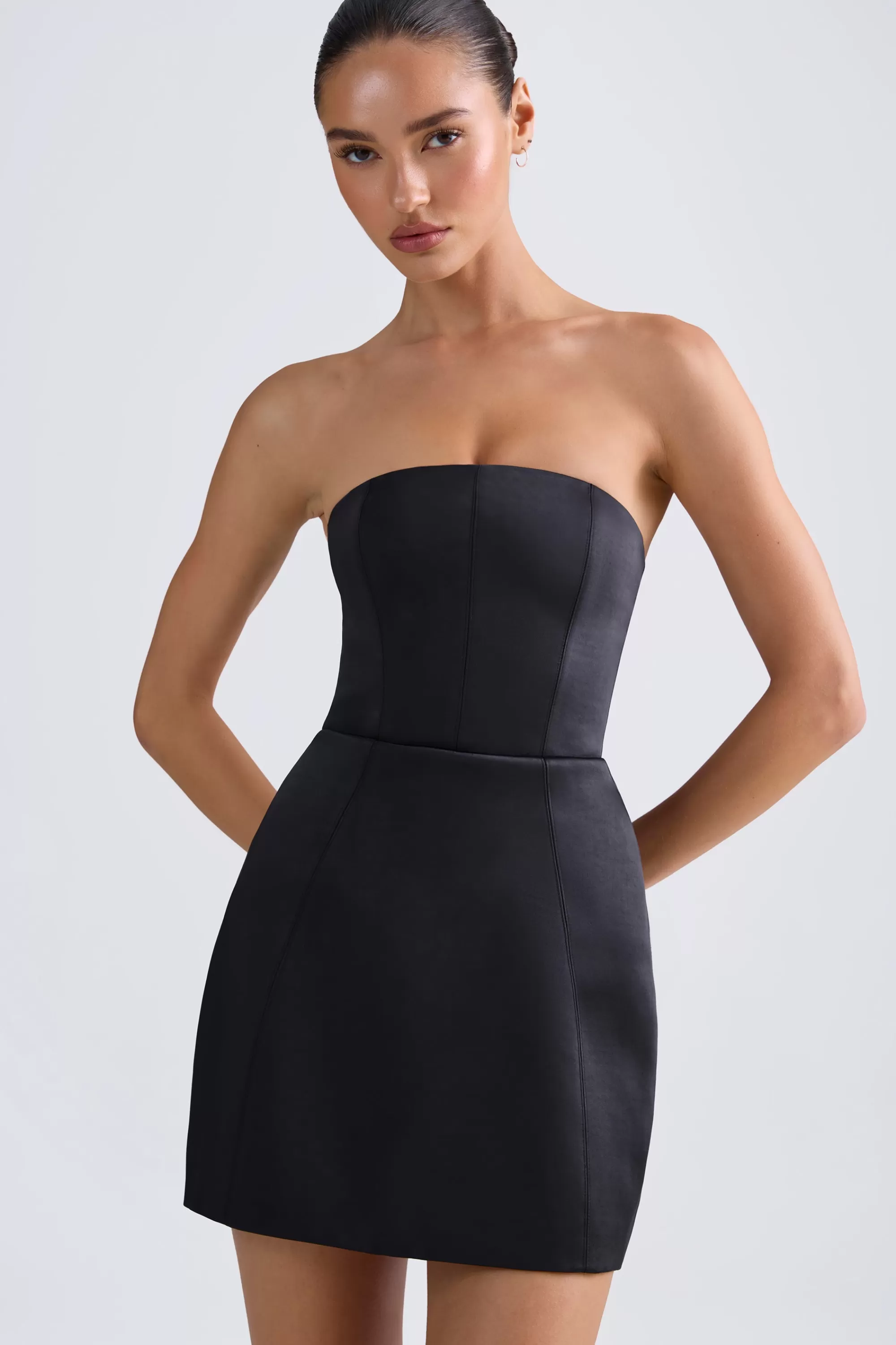 Oh Polly Bandeau Structured Tulip Mini Dress In Black Cheap