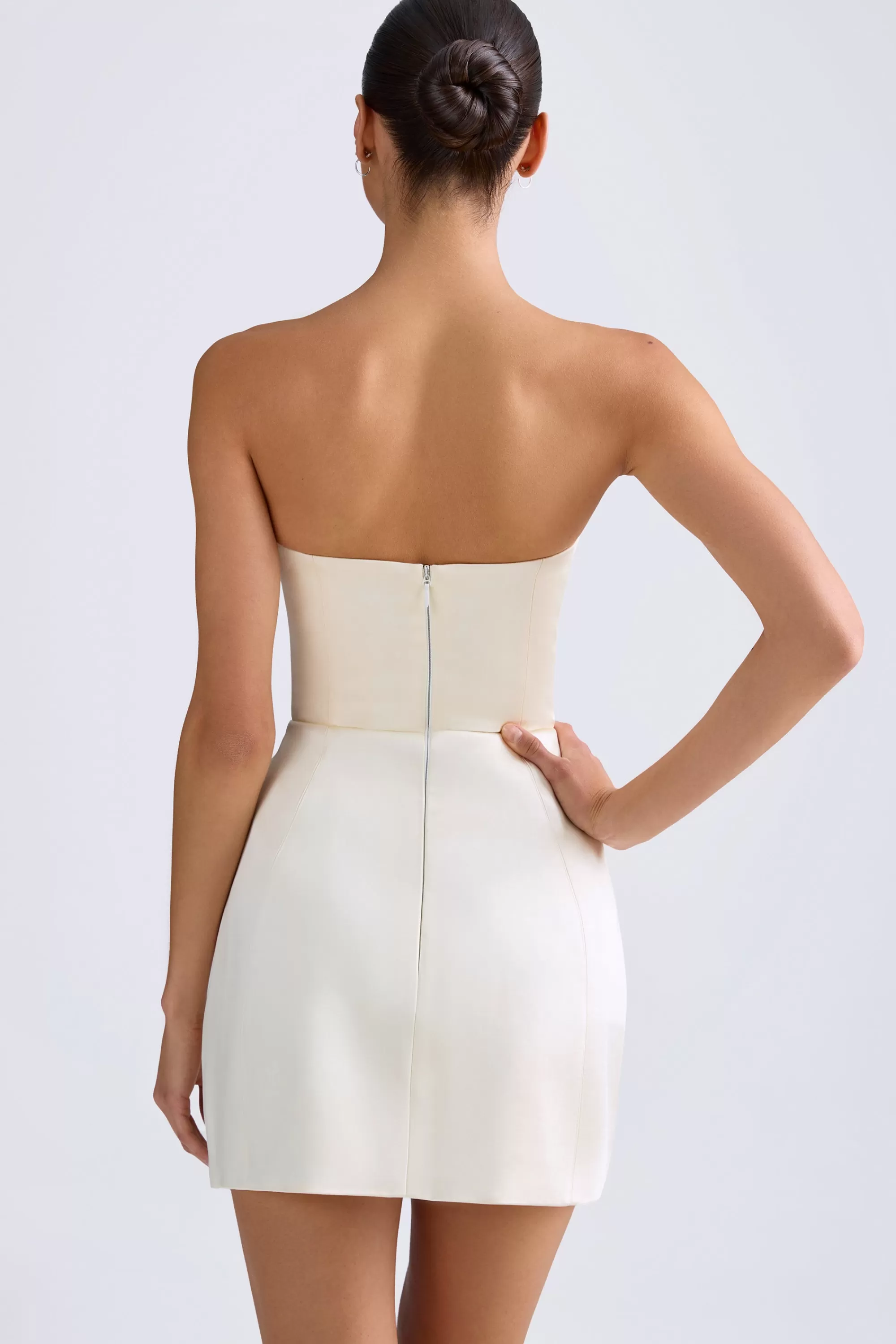 Oh Polly Bandeau Structured Tulip Mini Dress In Ivory Store