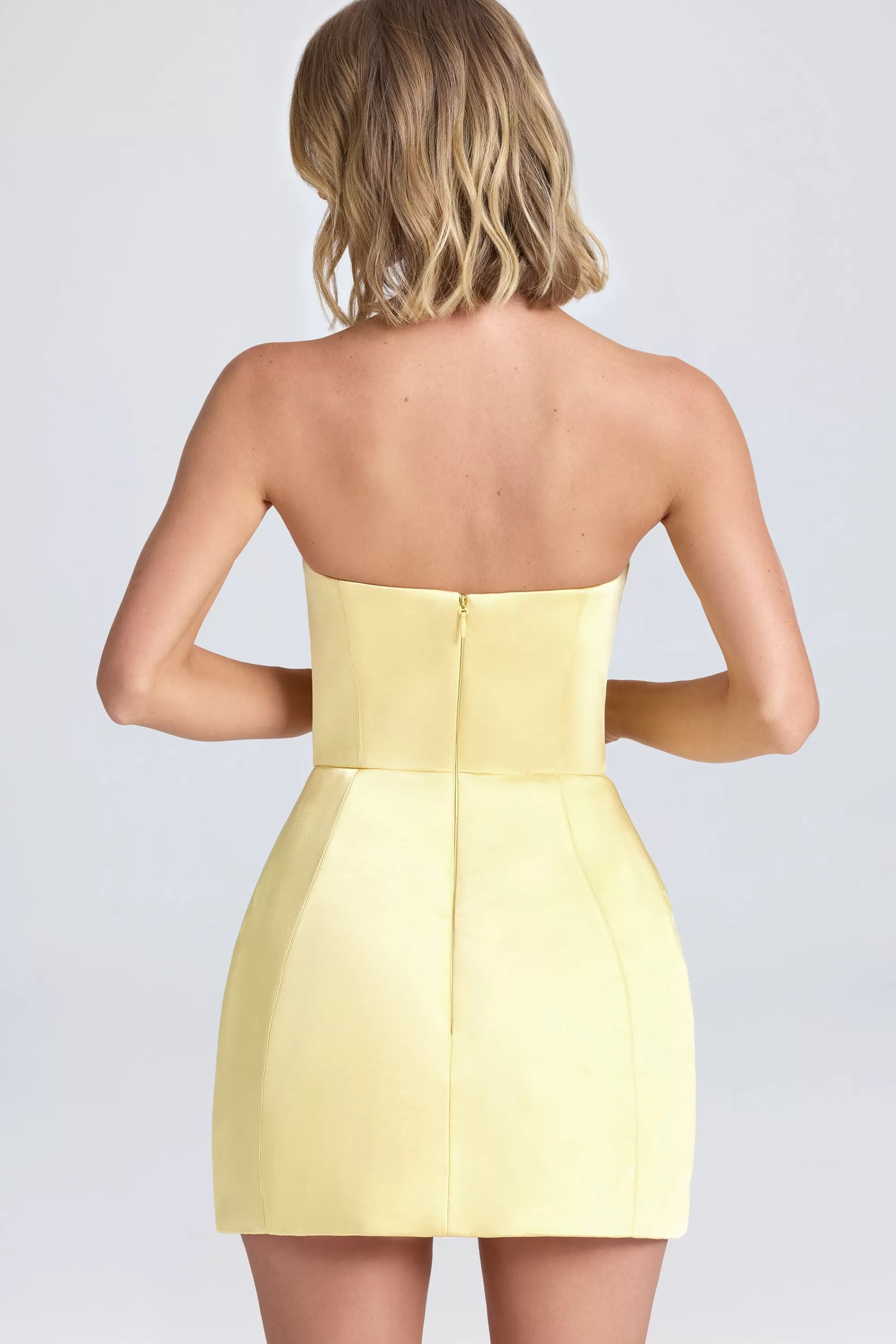 Oh Polly Bandeau Structured Tulip Mini Dress In Lemon Sherbet Fashion