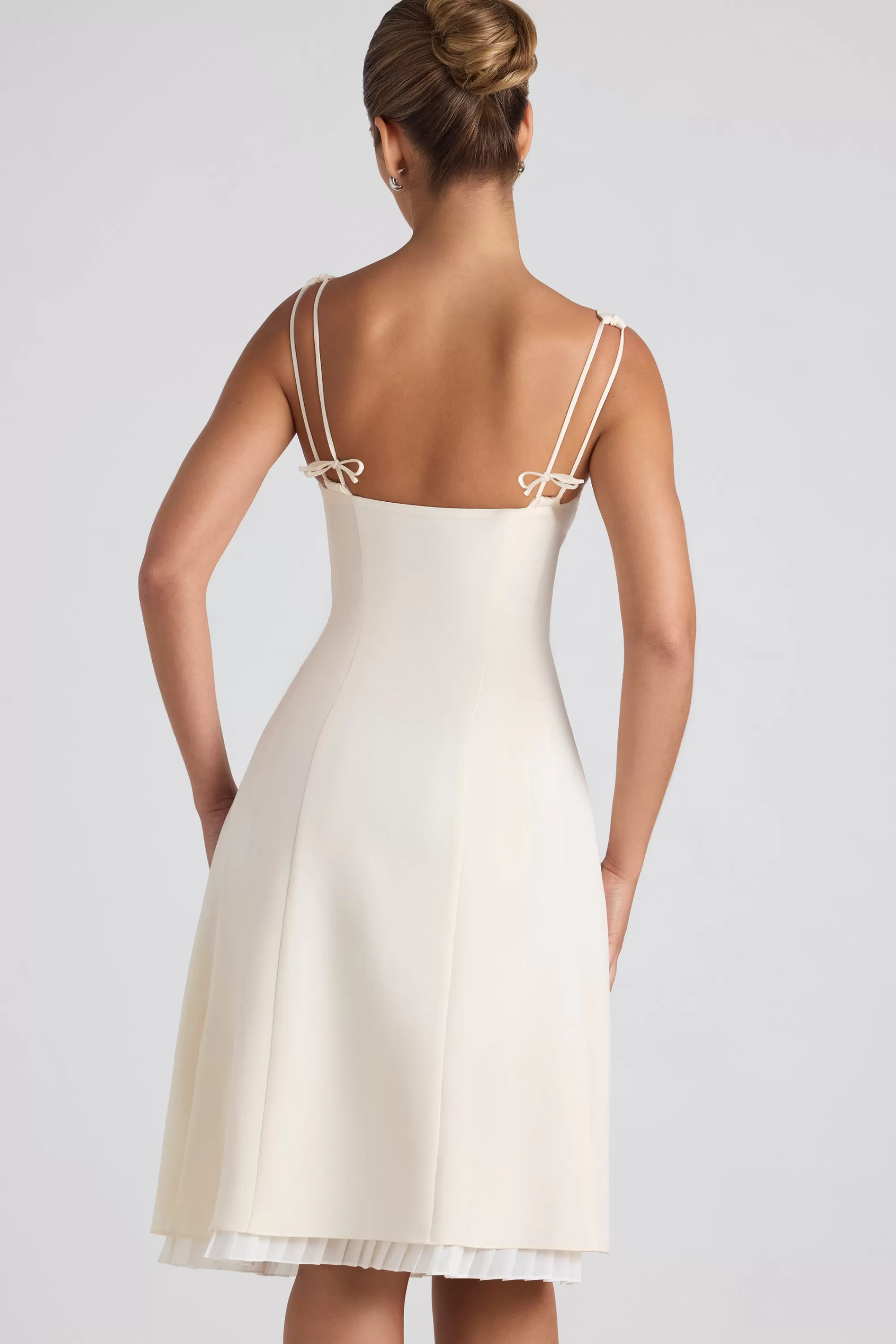 Oh Polly Bow-Detail Pleated A-Line Midi Dress In Ivory Outlet