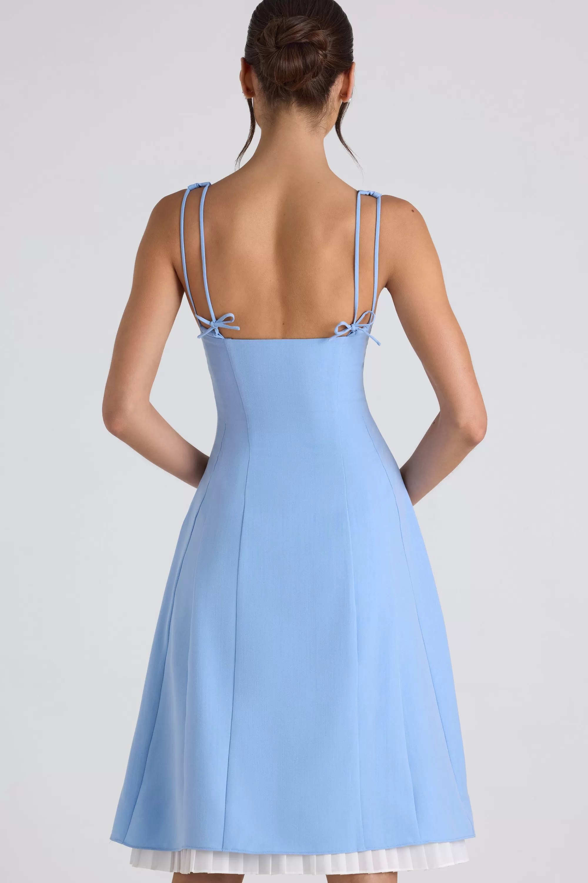 Oh Polly Bow-Detail Pleated A-Line Midi Dress In Sky Blue Discount