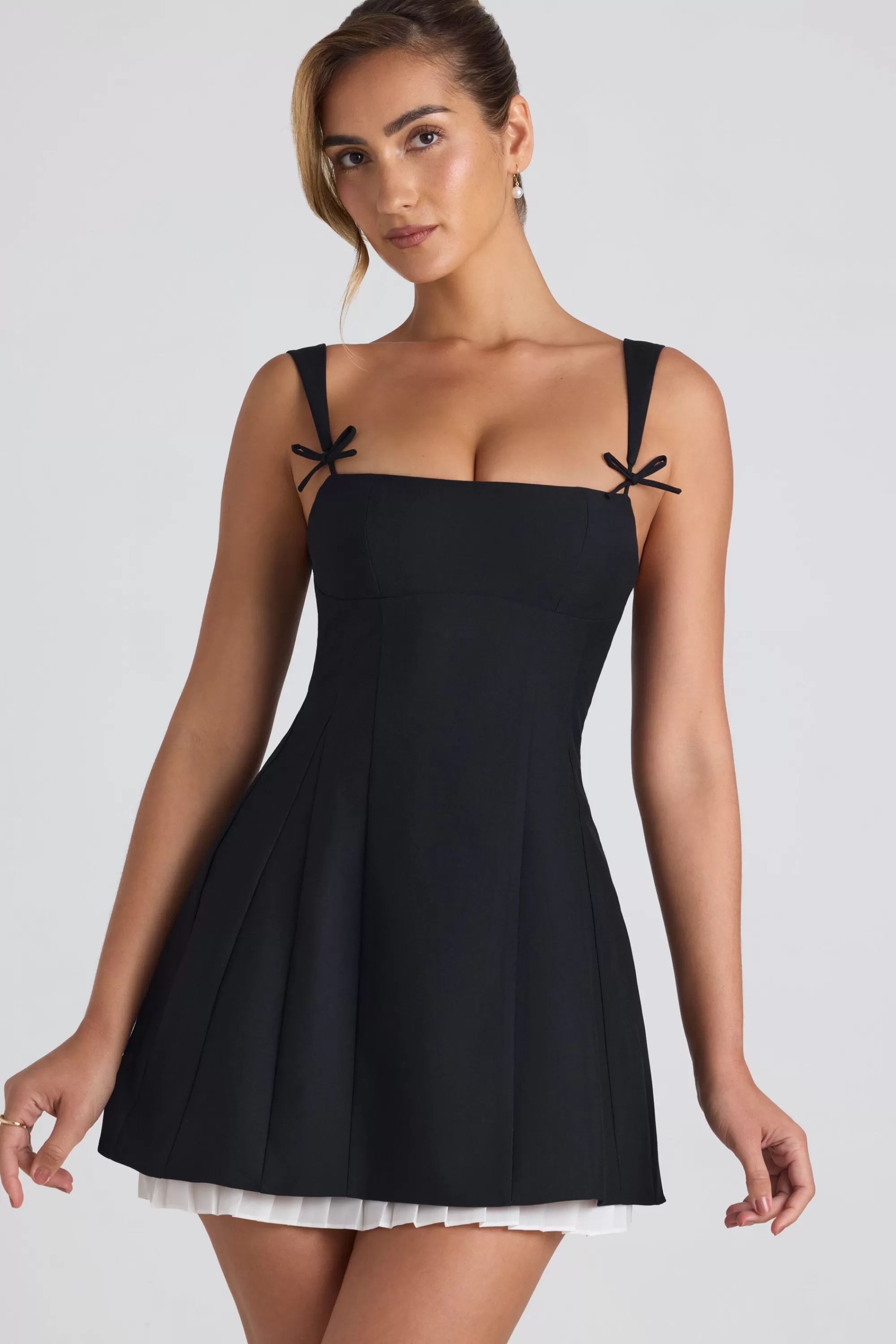 Oh Polly Bow-Detail Pleated A-Line Mini Dress In Black Online