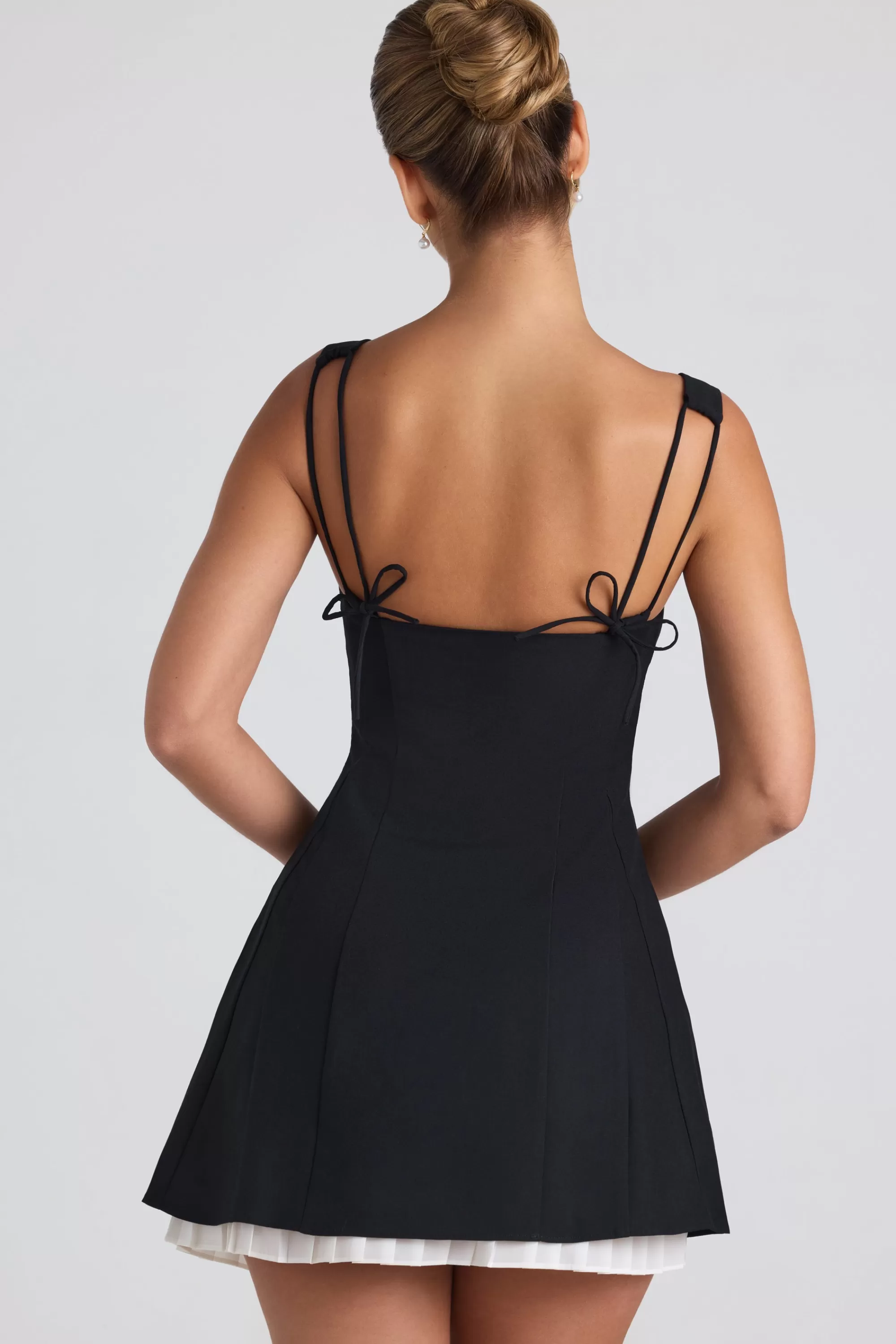 Oh Polly Bow-Detail Pleated A-Line Mini Dress In Black Online