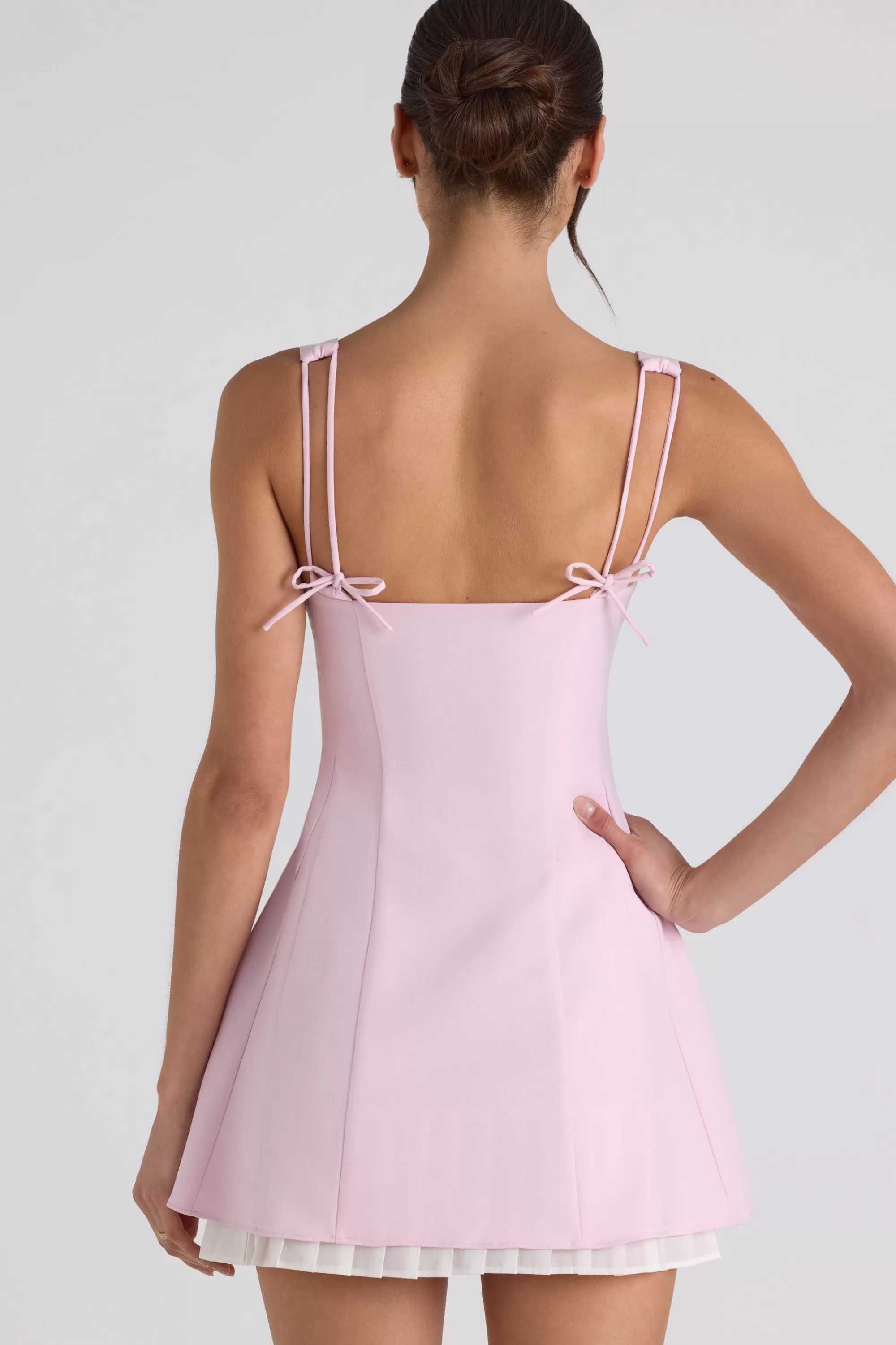 Oh Polly Bow-Detail Pleated A-Line Mini Dress In Soft Pink New