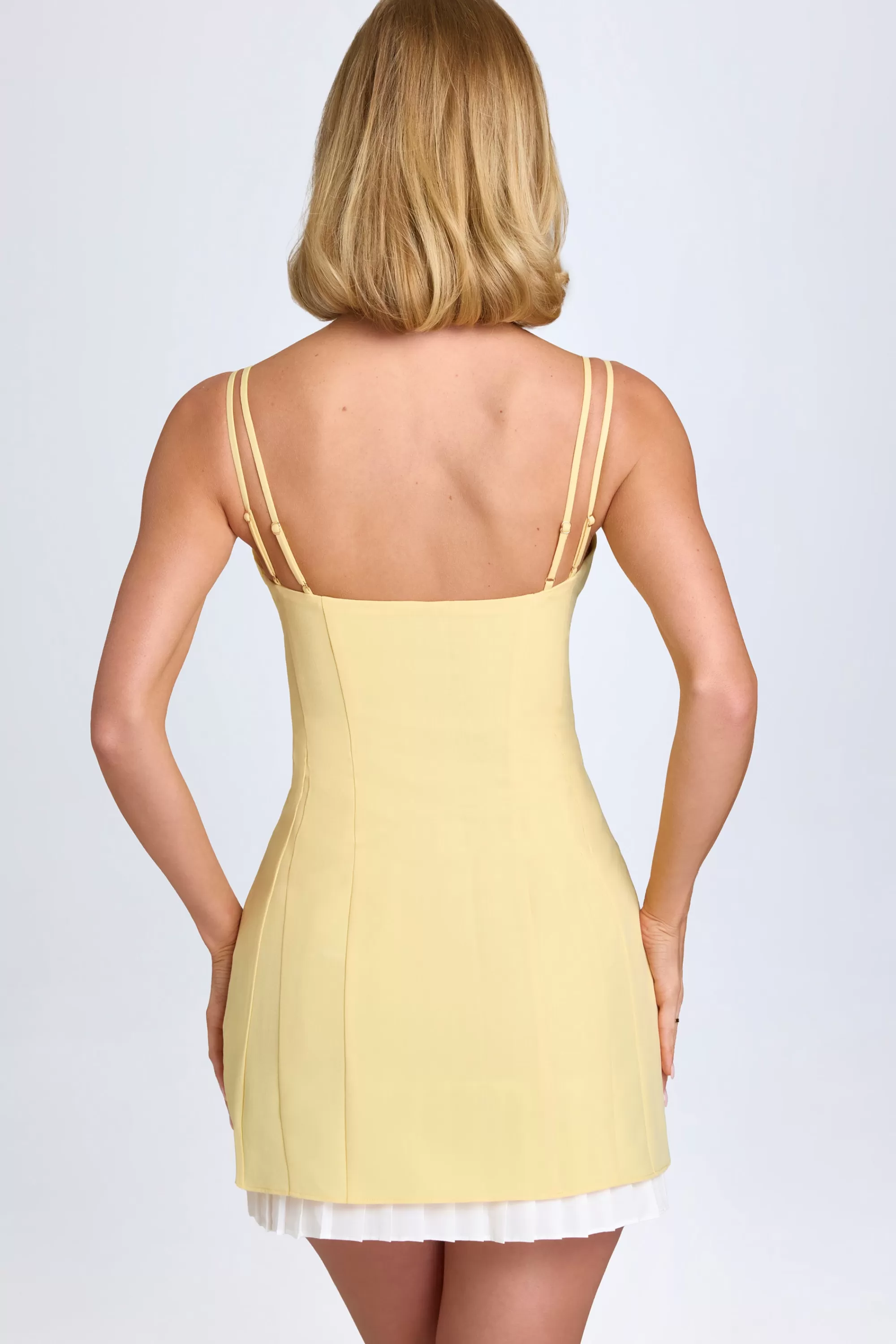 Oh Polly Bow-Detail Pleated Mini Dress In Pastel Yellow Hot