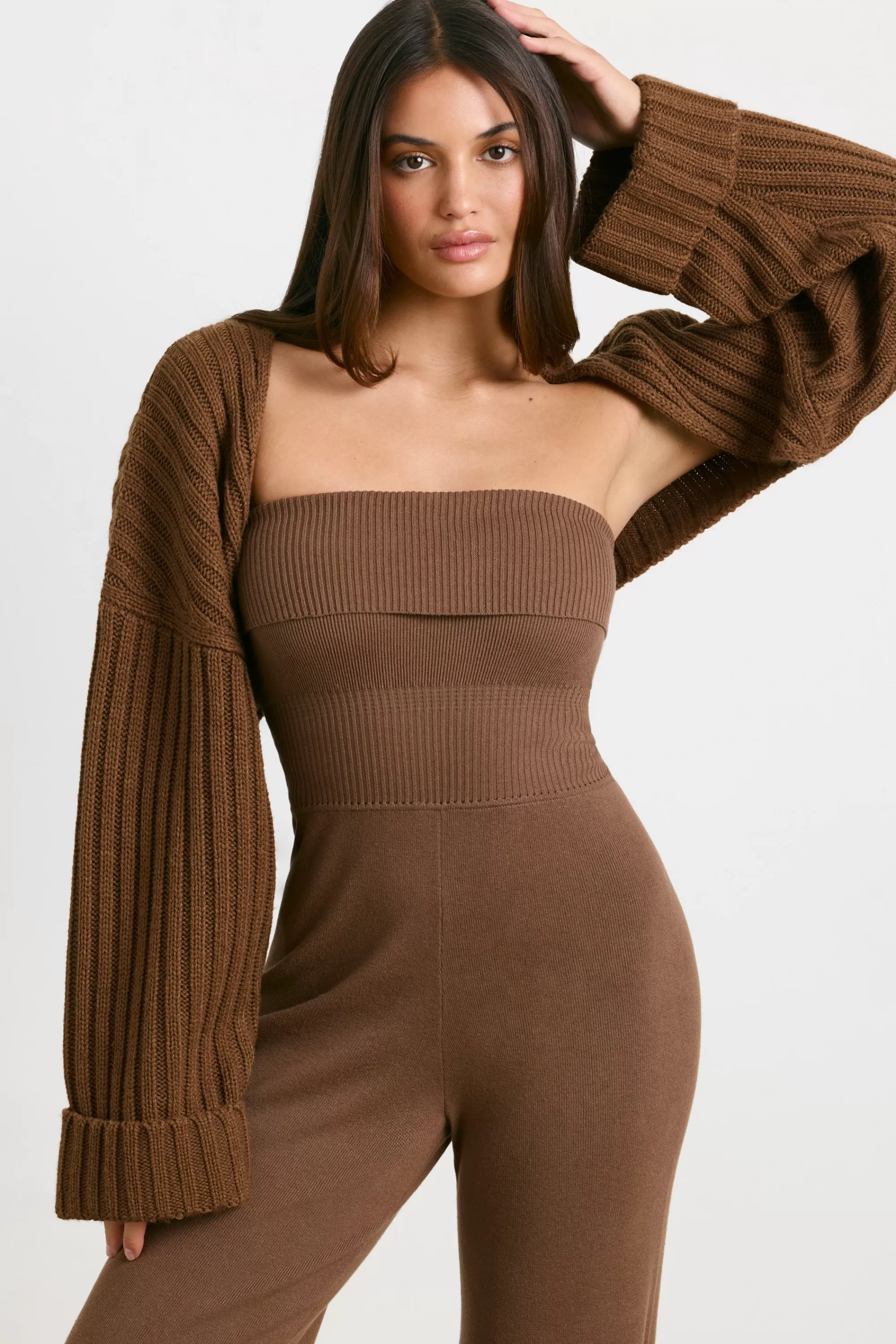 Oh Polly Chunky Knit Shrug In Espresso New