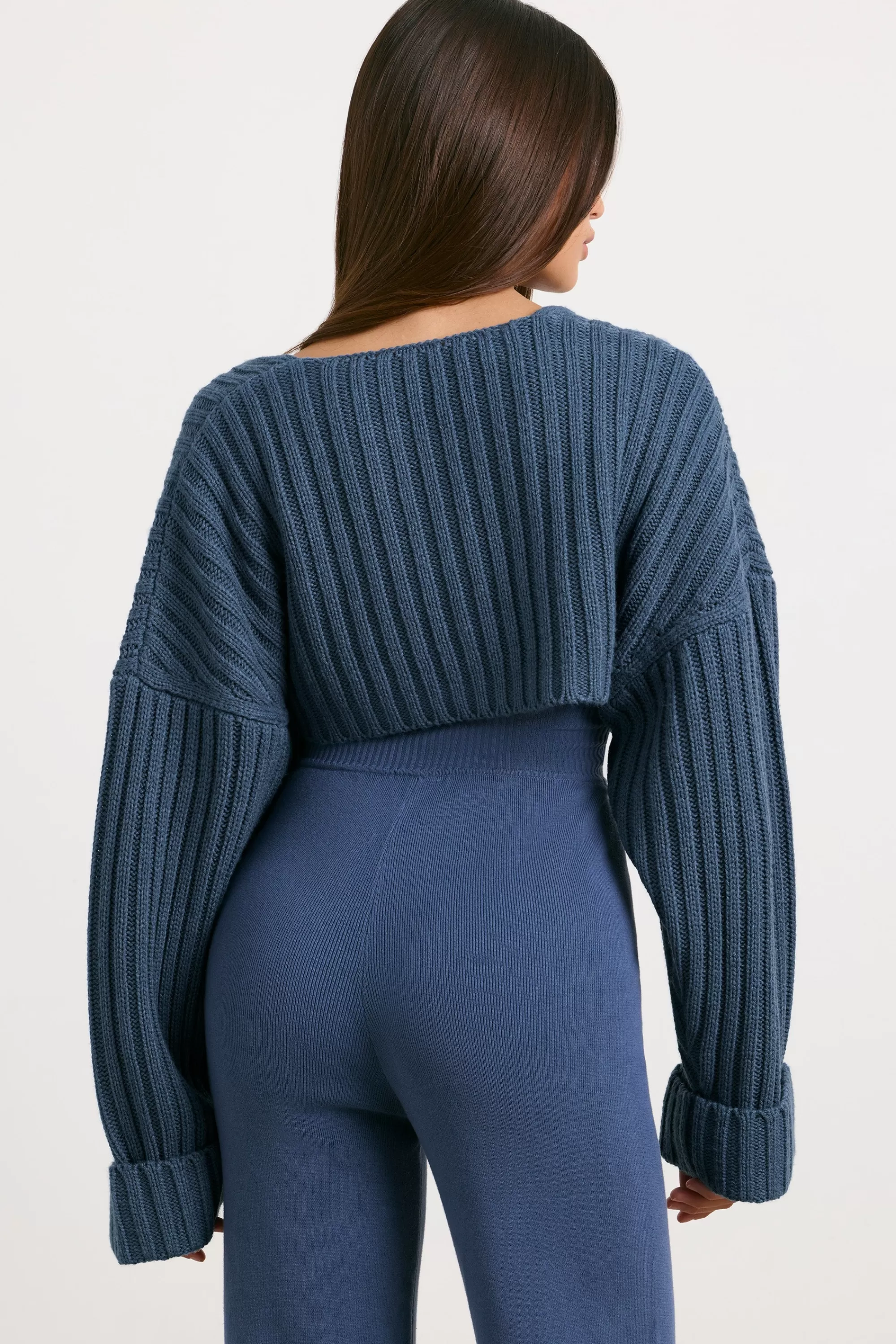 Oh Polly Chunky Knit Shrug In Washed Navy Shop