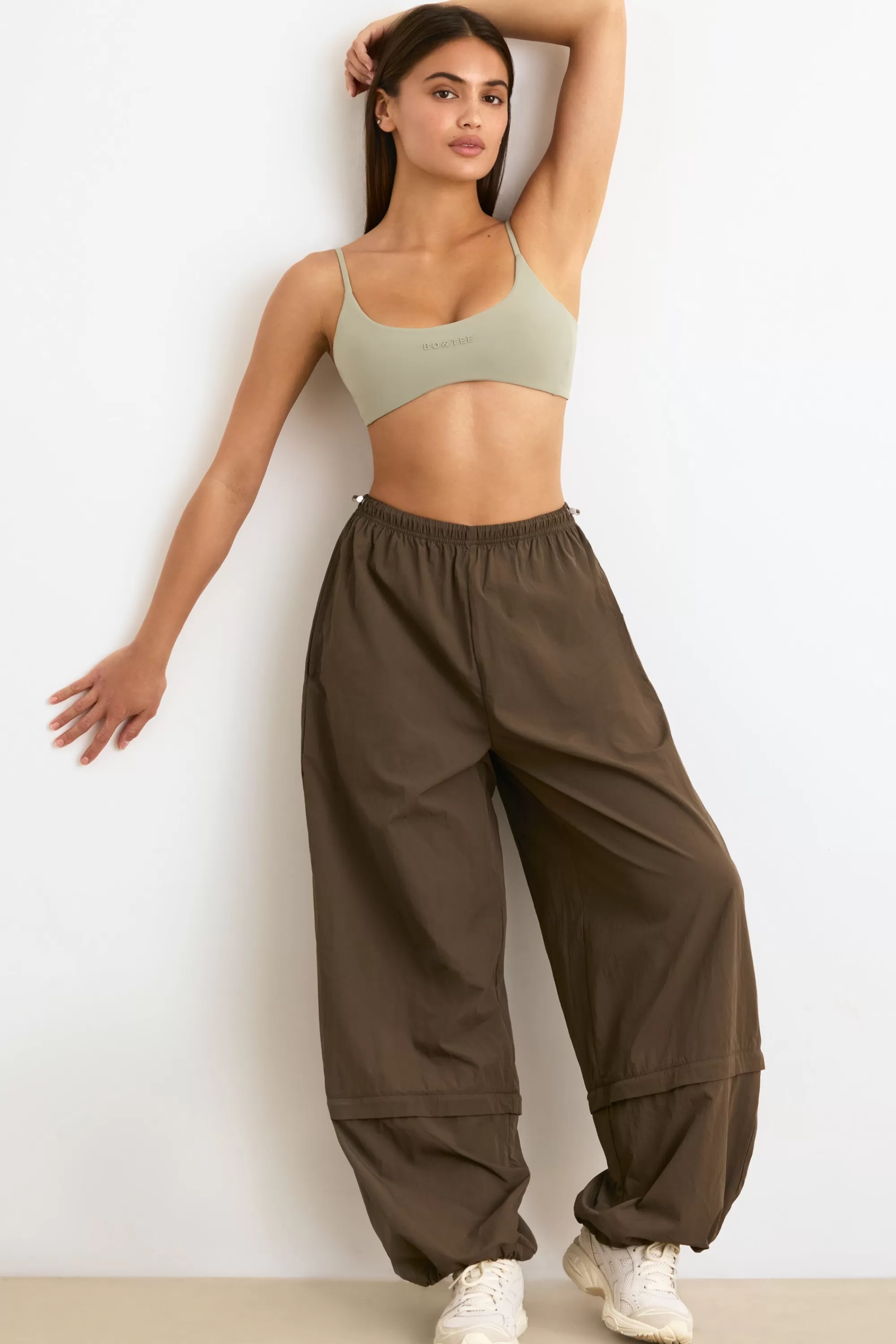 Oh Polly Convertible Wide Leg Track Pants In Espresso Best