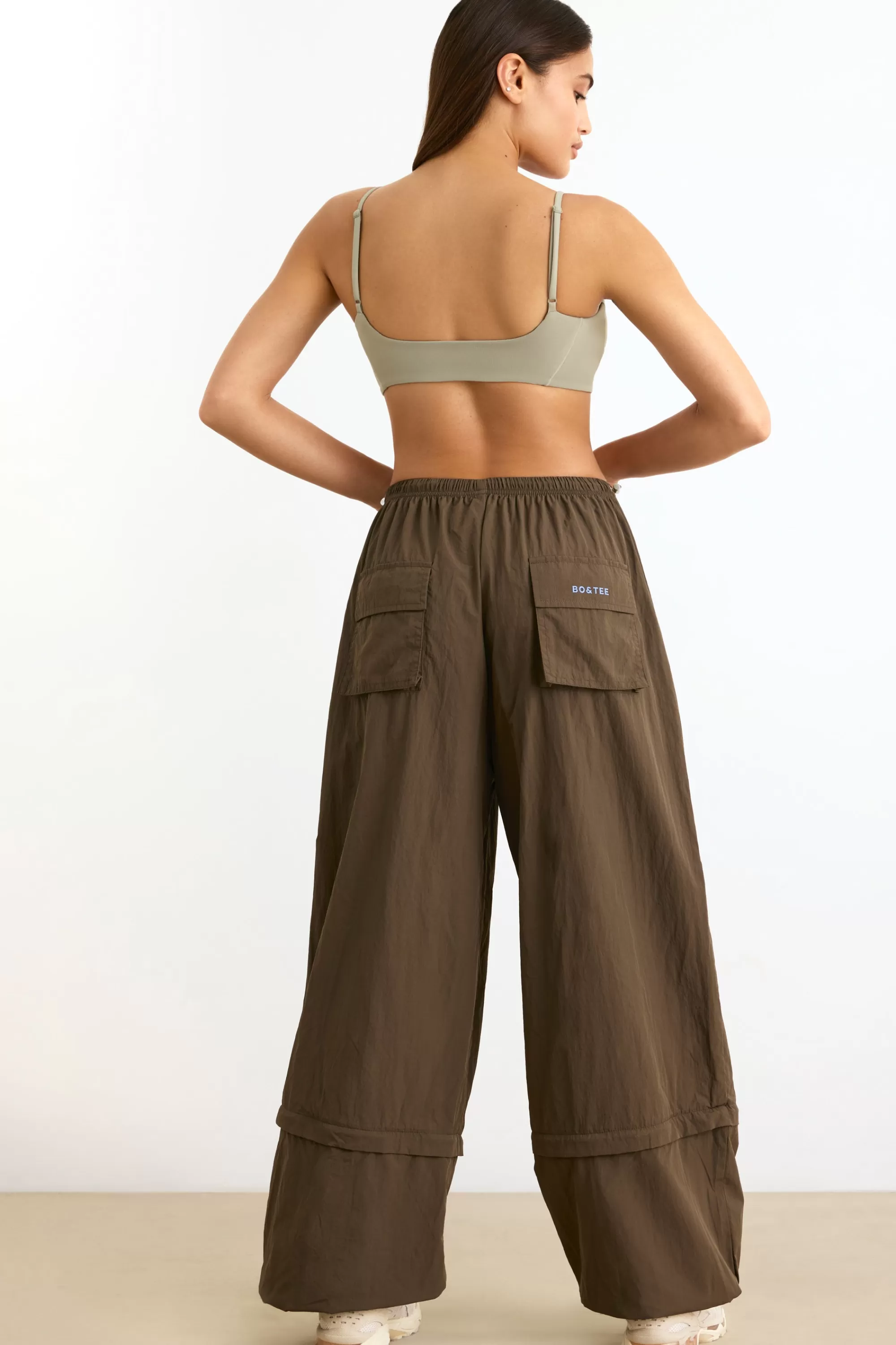 Oh Polly Convertible Wide Leg Track Pants In Espresso Best