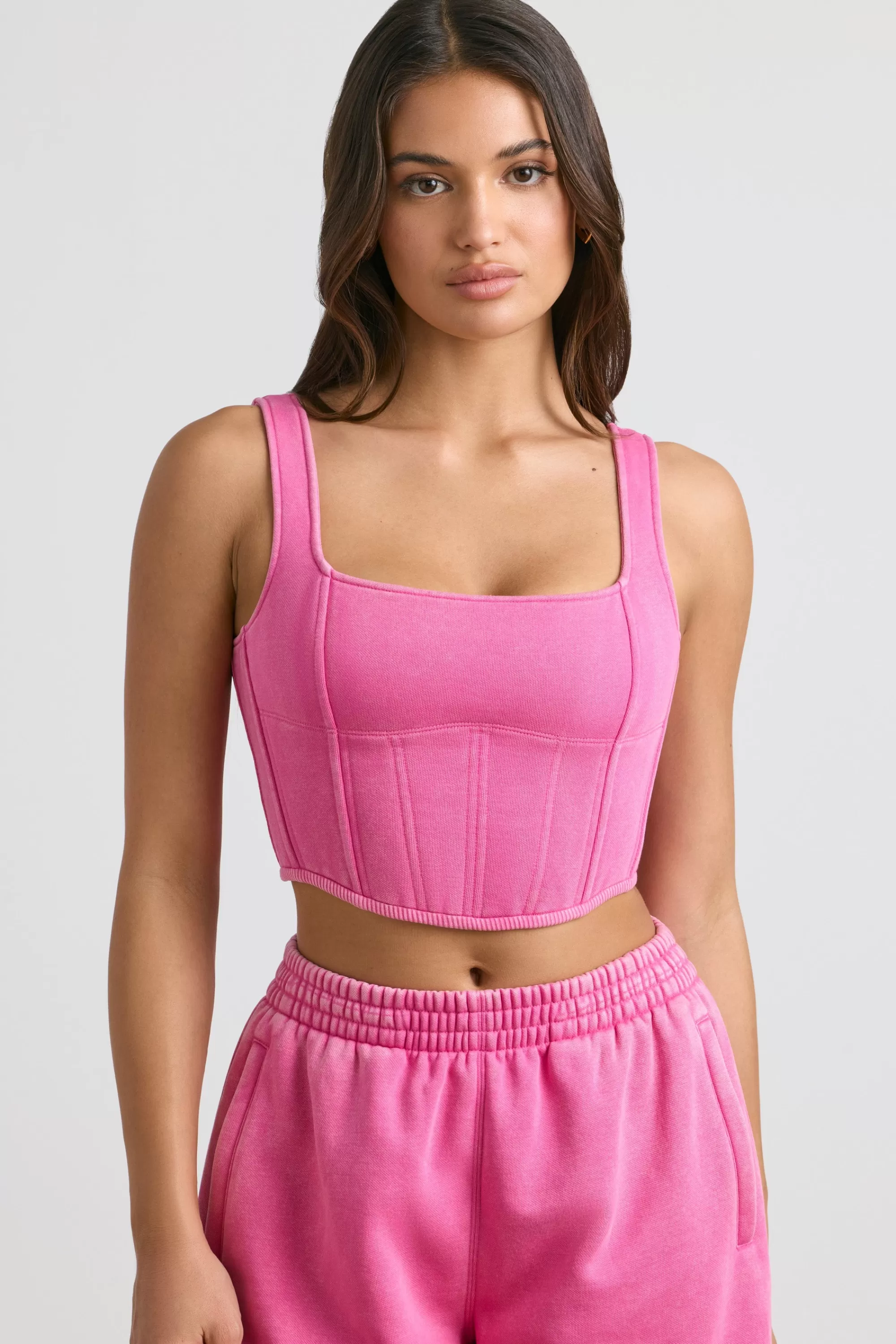 Oh Polly Corset Crop Top In Hot Pink Sale