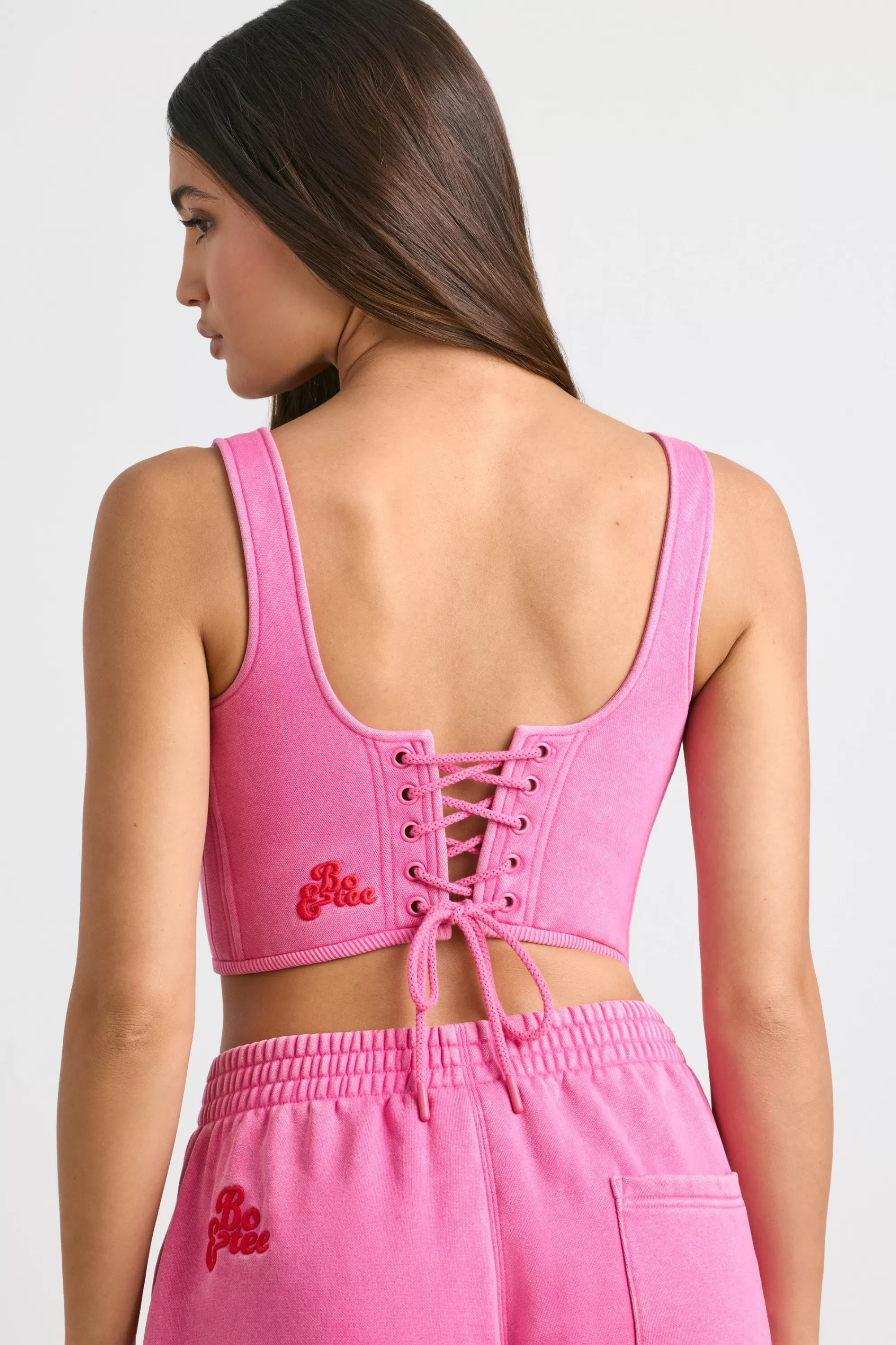 Oh Polly Corset Crop Top In Hot Pink Sale