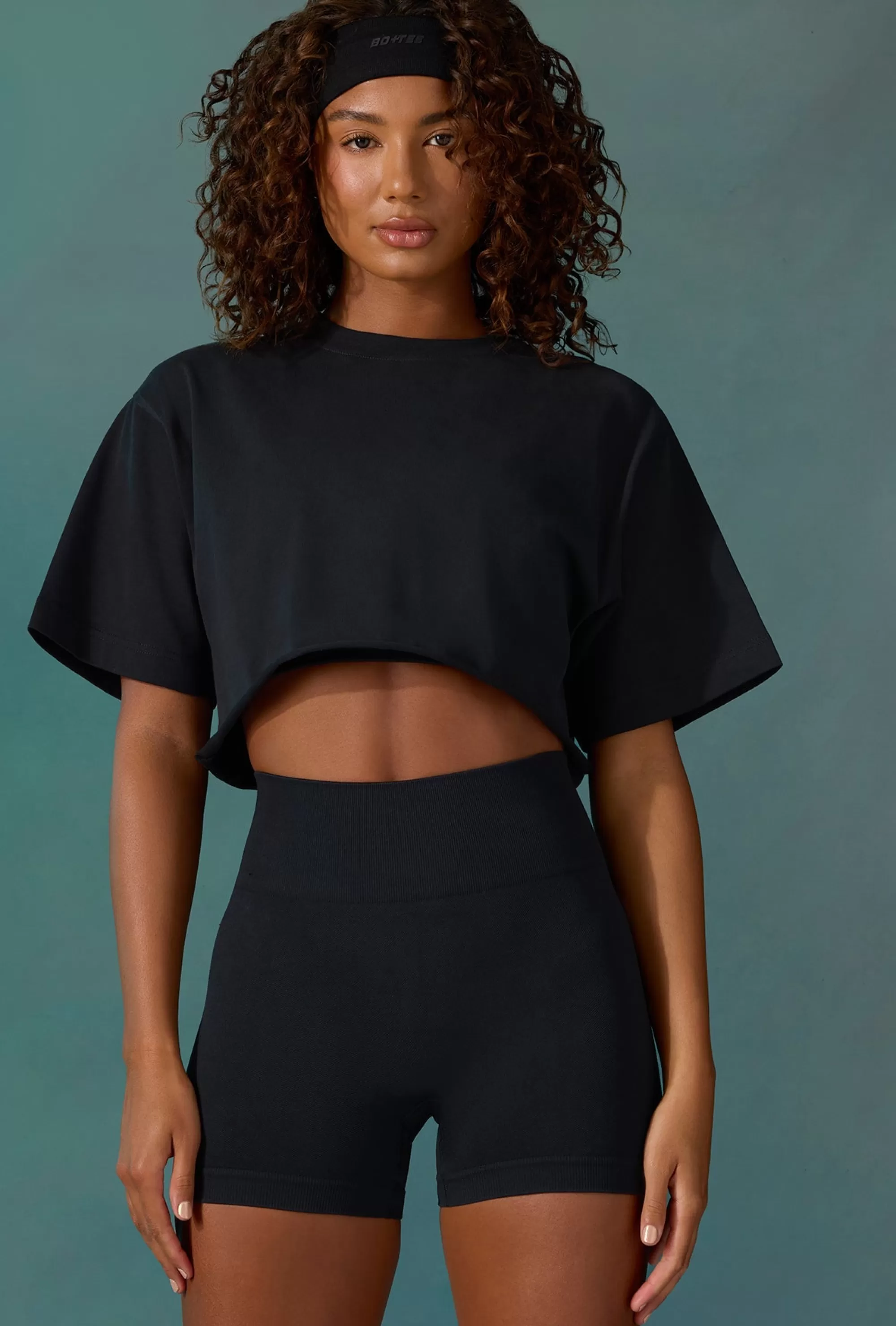 Oh Polly Cotton Cropped Oversized T-Shirt In Black Flash Sale