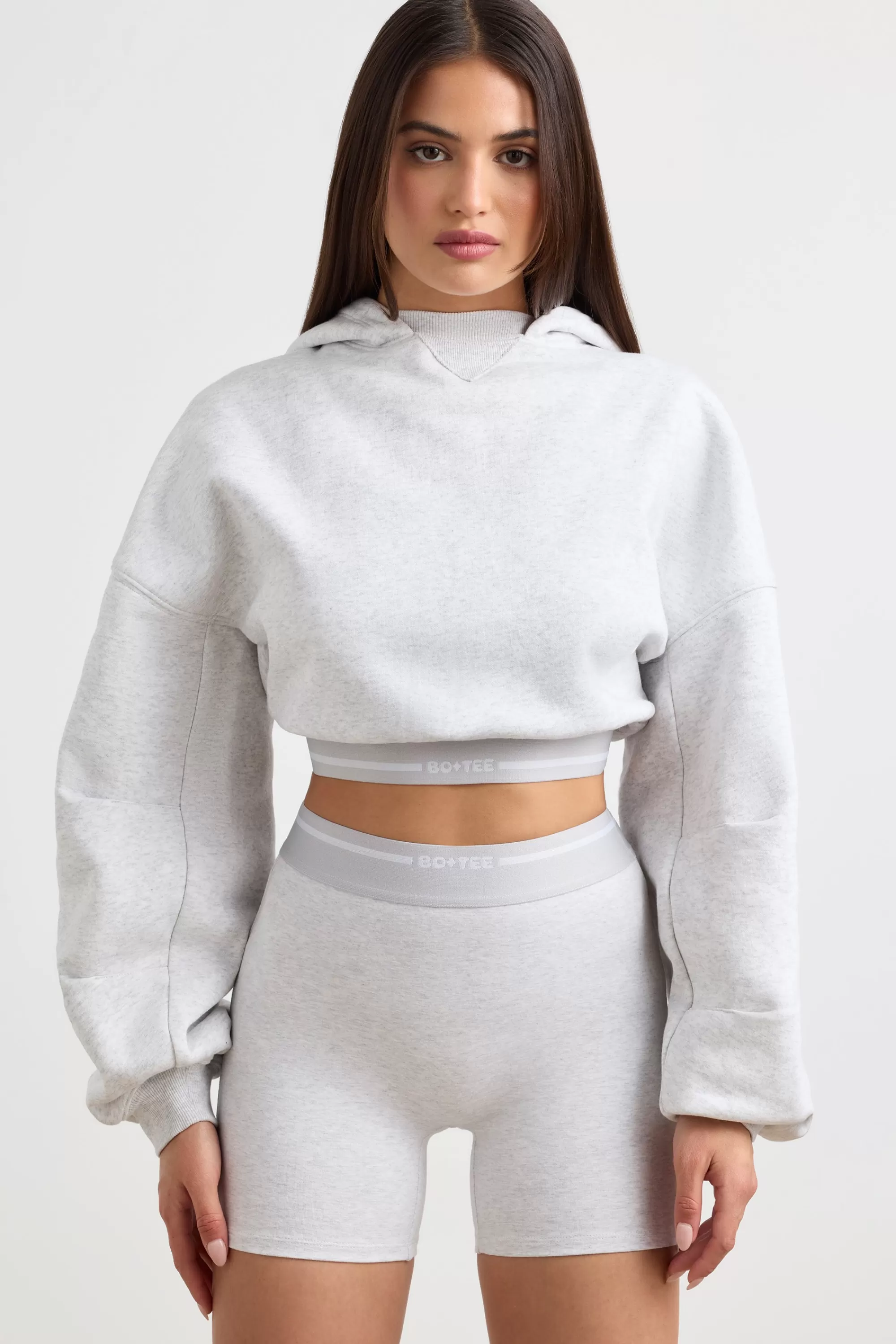 Oh Polly Cropped Hoodie In Grey Marl Online