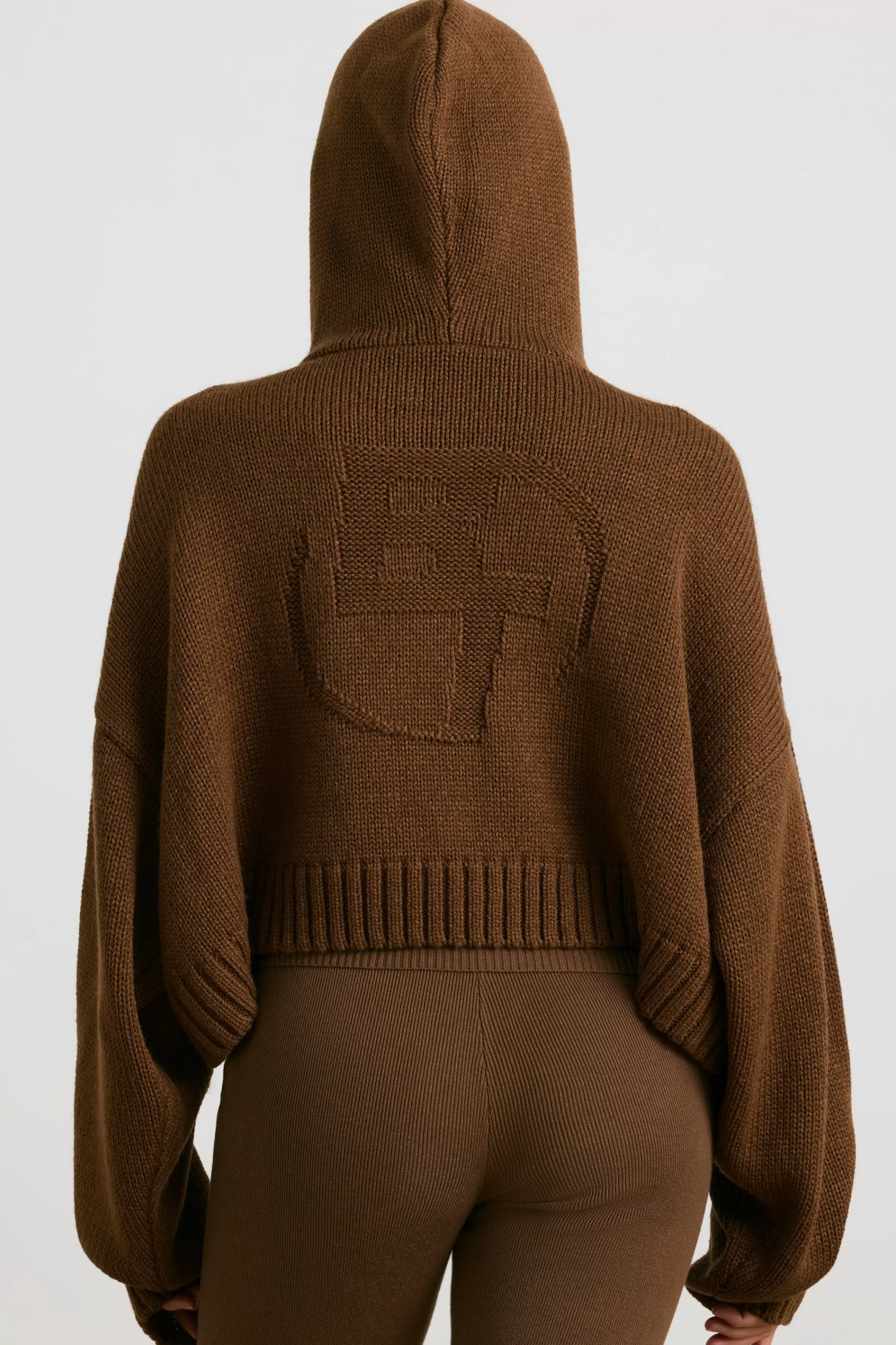 Oh Polly Cropped Zip Up Chunky Knit Hoodie In Espresso Best Sale