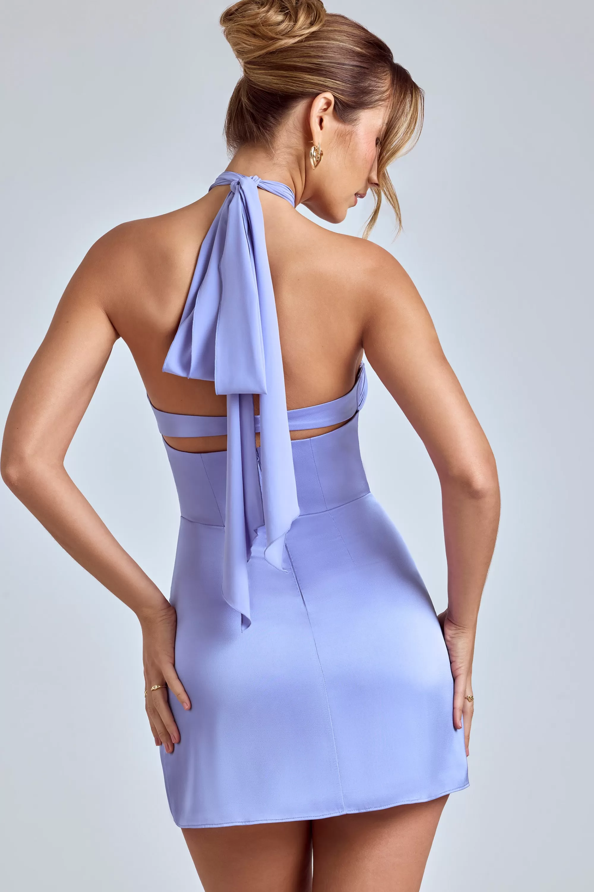 Oh Polly Cross-Neck A-Line Mini Dress In Blue Lavender Sale