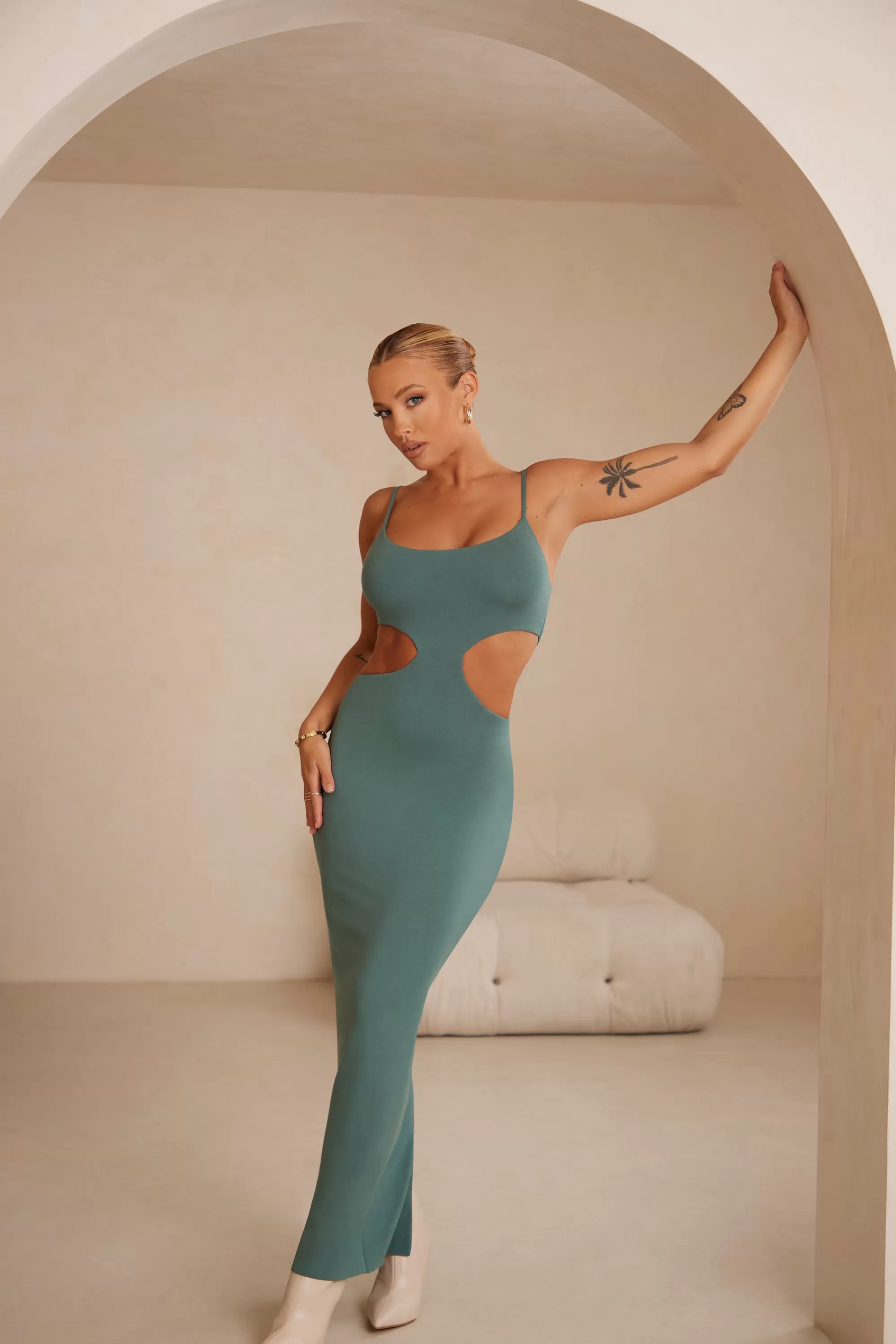 Oh Polly Cut Out Maxi Dress In Teal Clearance