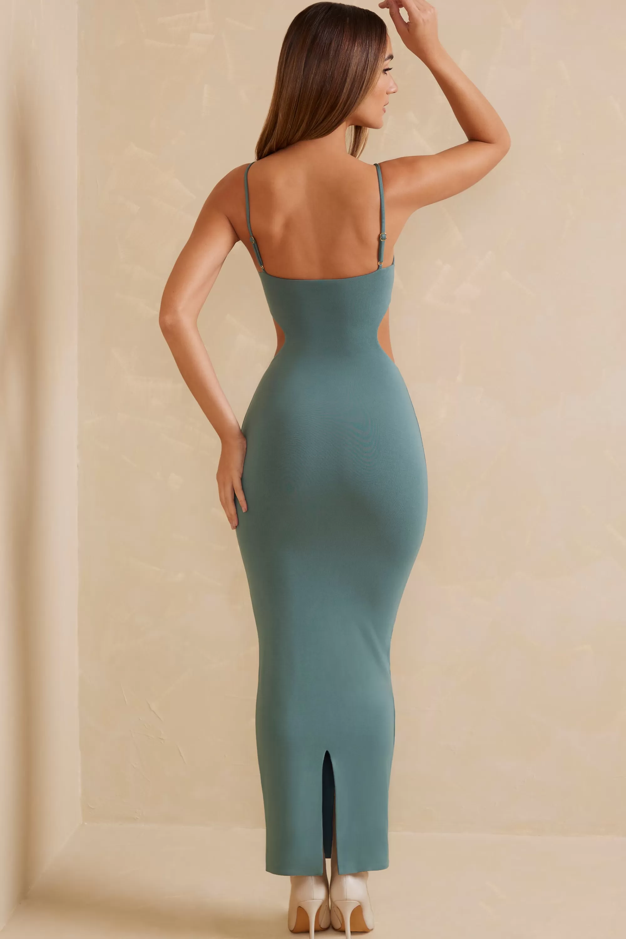 Oh Polly Cut Out Maxi Dress In Teal Clearance