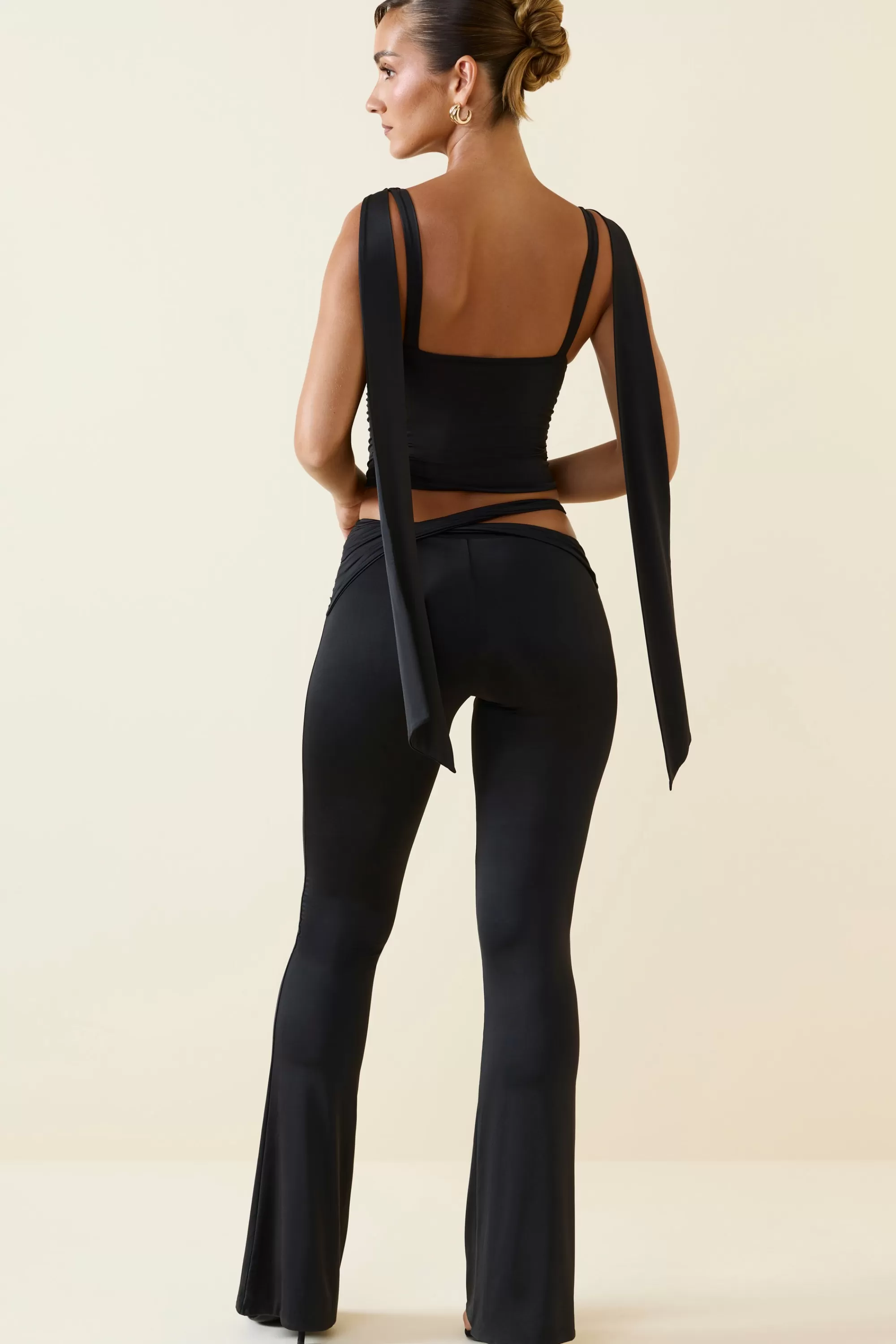 Oh Polly Cut-Out Mid-Rise Flared Trousers In Black Fashion