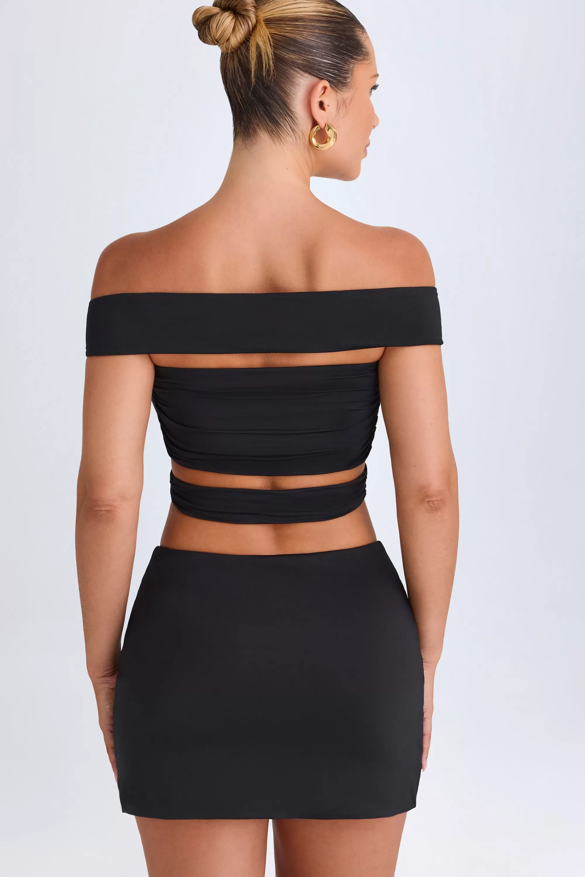 Oh Polly Cut-Out Off-Shoulder Crop Top In Black Clearance