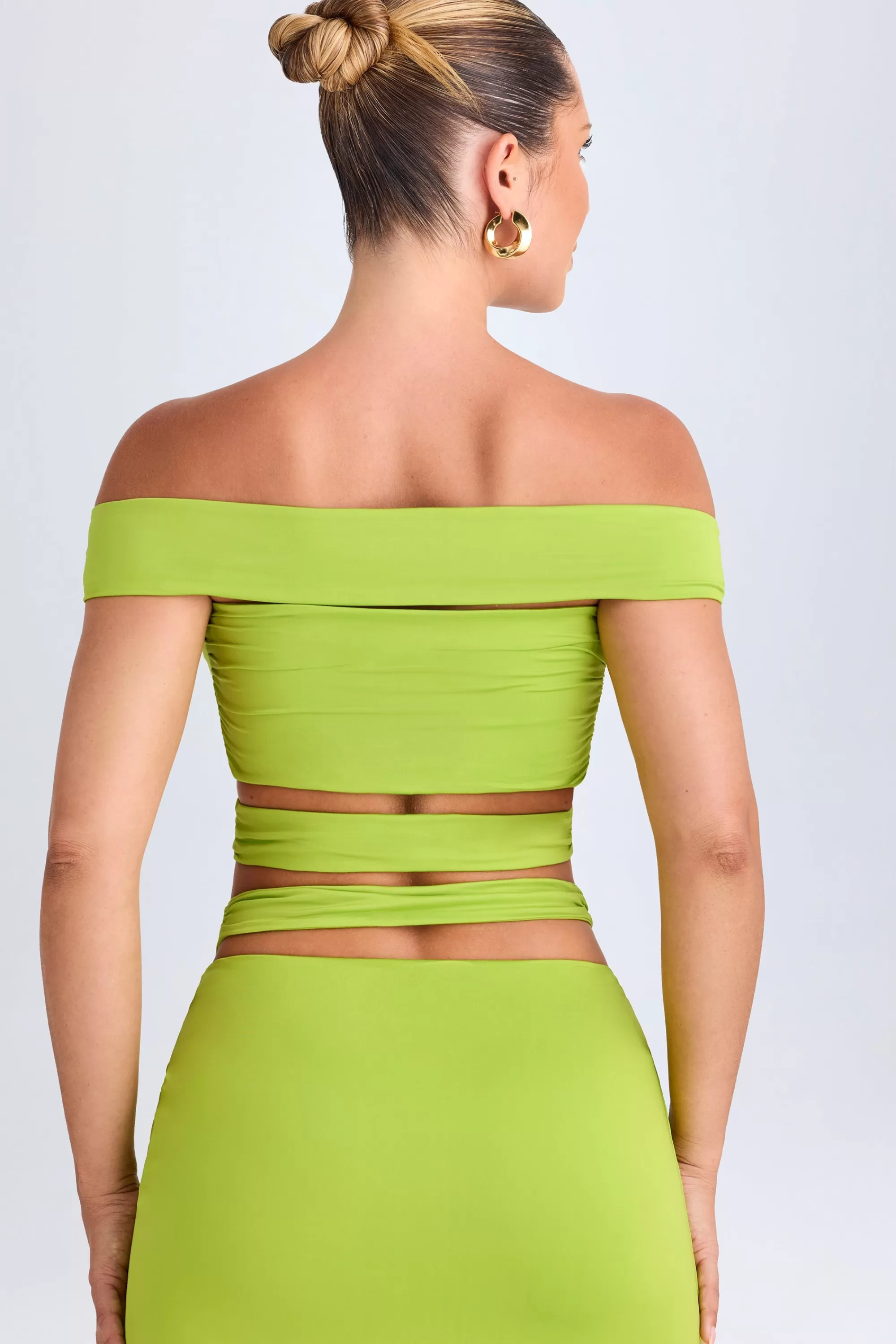 Oh Polly Cut-Out Off-Shoulder Crop Top In Lime Green Online