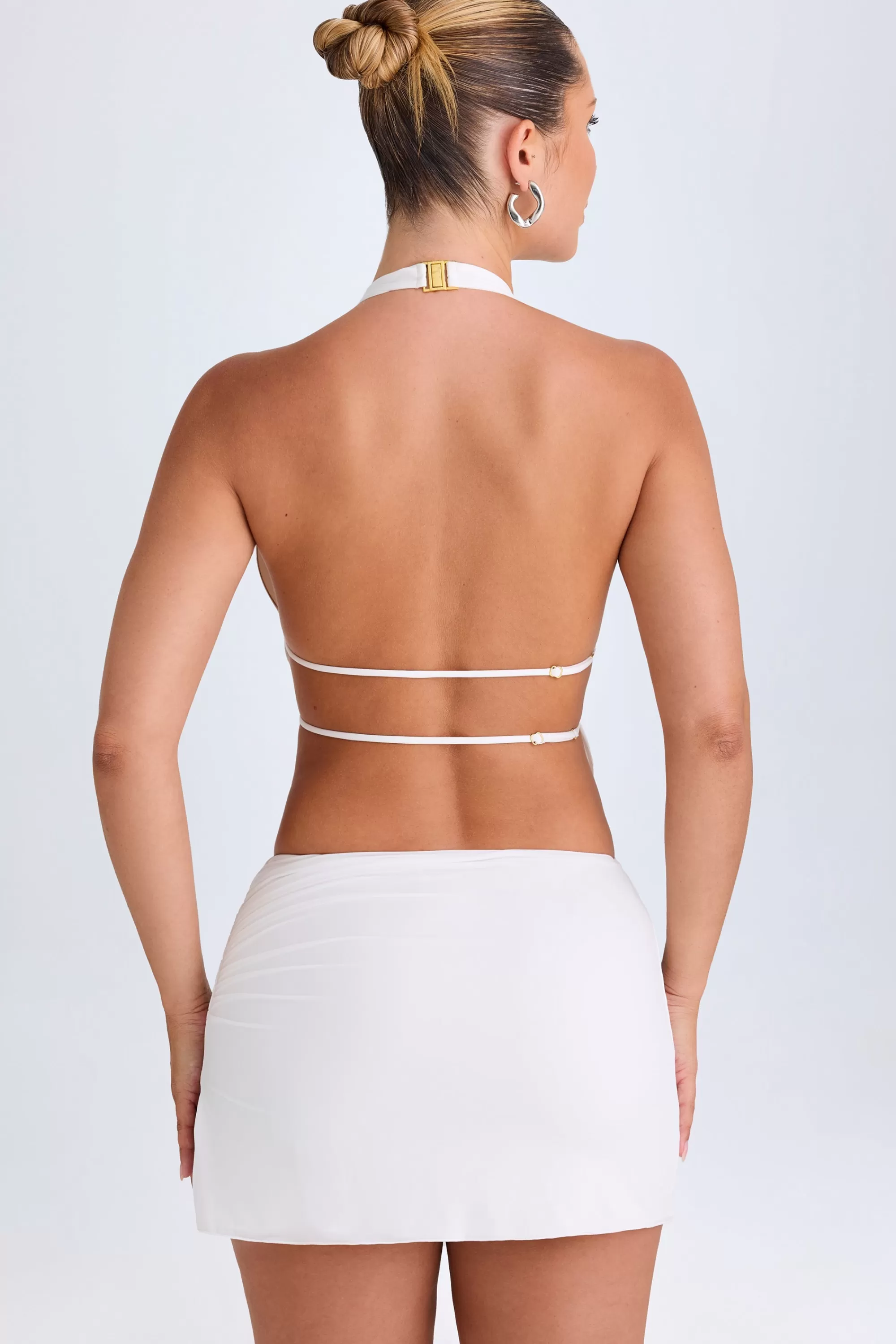 Oh Polly Cut-Out Ruched Halterneck Crop Top In White Sale