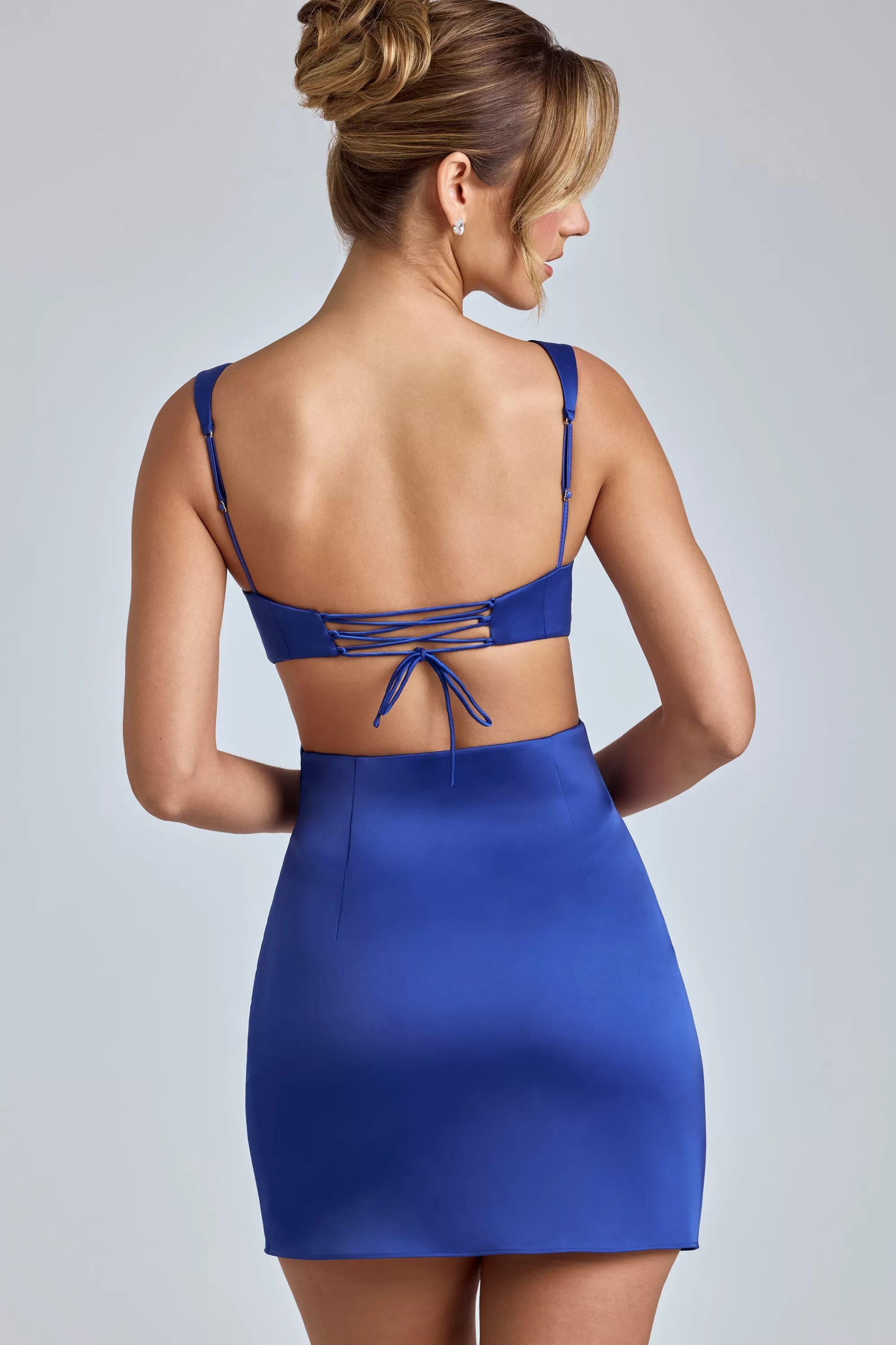 Oh Polly Cut-Out Satin Mini Dress In Disco Blue Hot