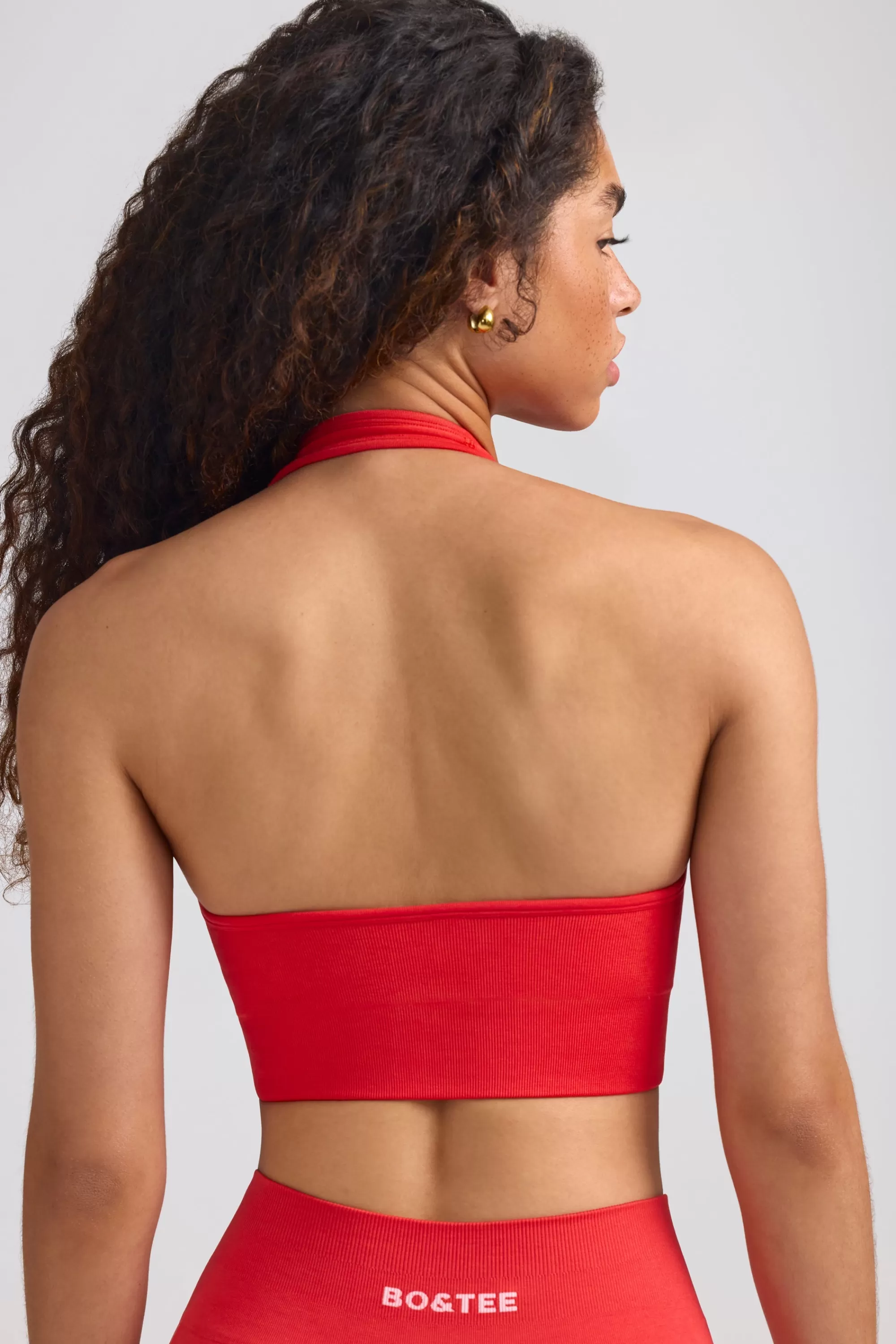 Oh Polly Define Luxe Halterneck Sports Bra In Poppy Red Outlet