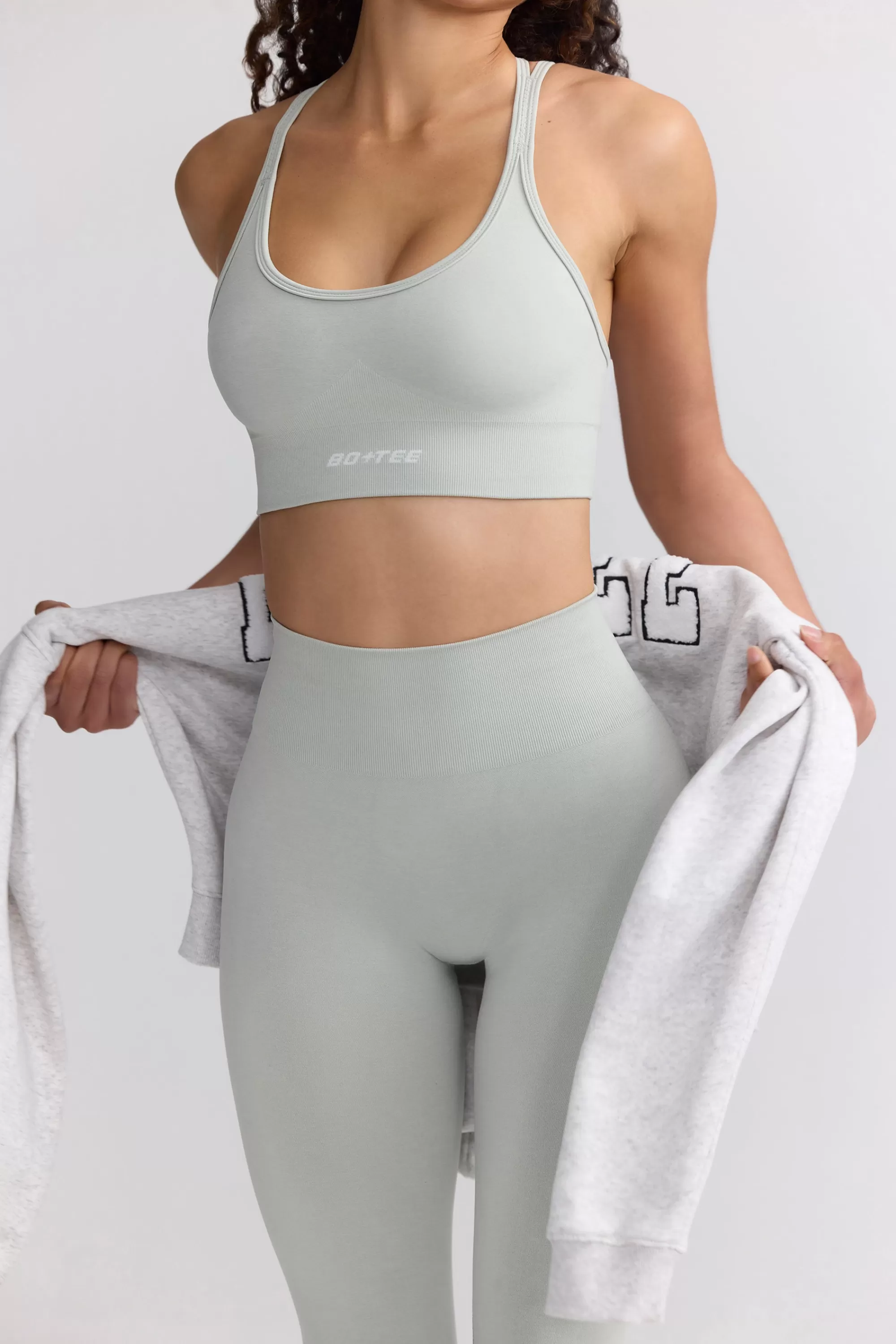 Oh Polly Define Luxe Strappy Sports Bra In Fog Light Grey Best Sale