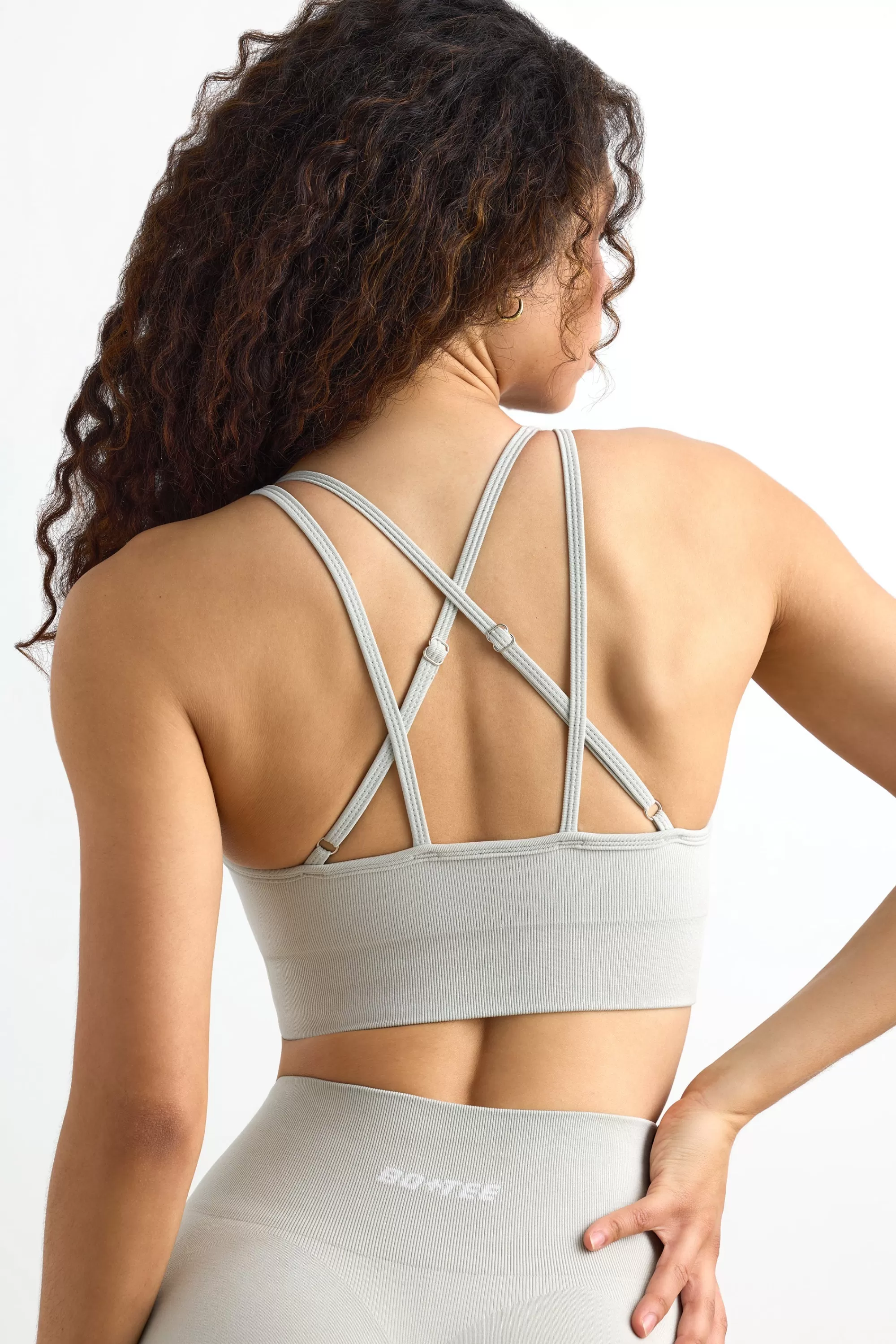 Oh Polly Define Luxe Strappy Sports Bra In Fog Light Grey Best Sale