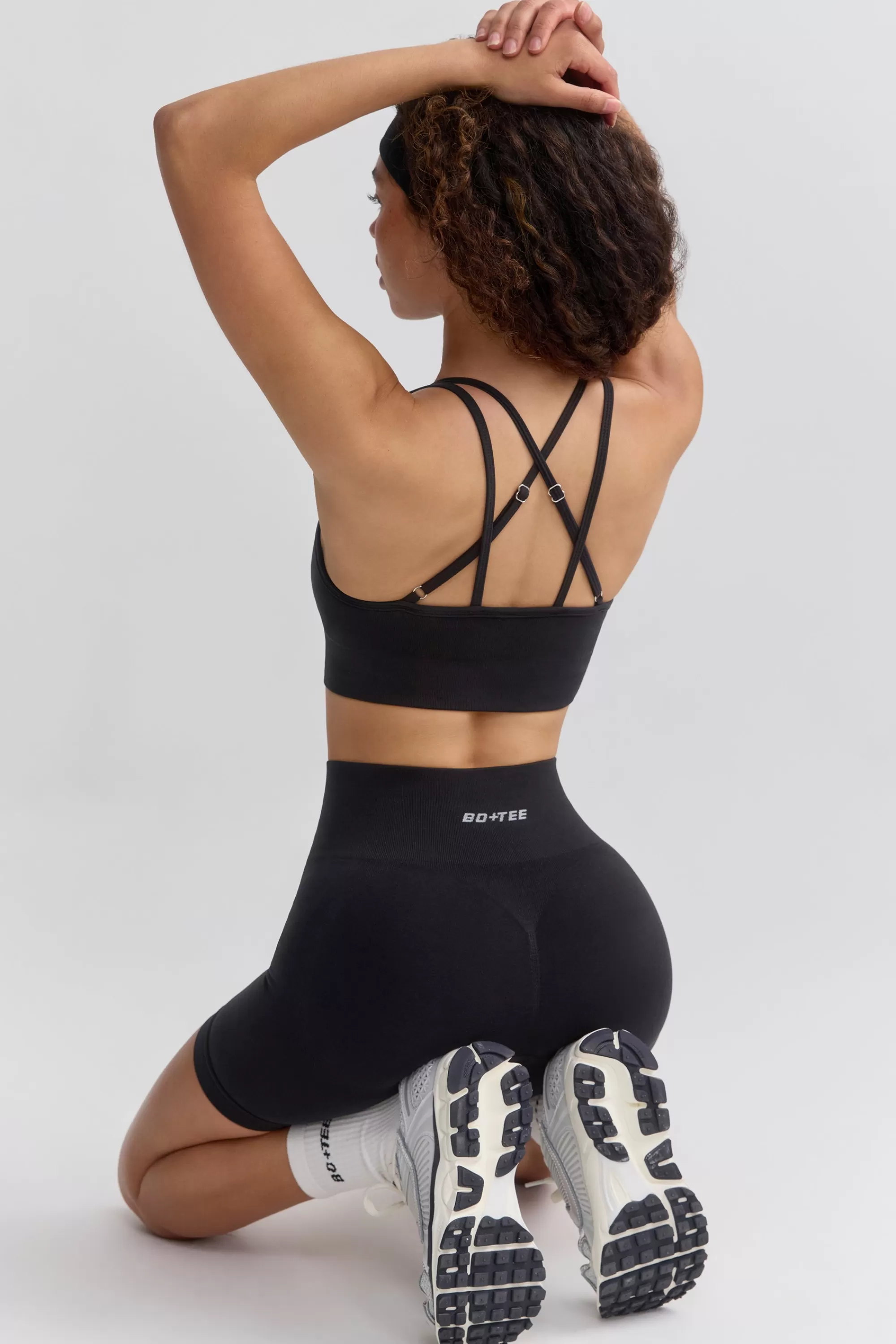 Oh Polly Define Luxe Strappy Sports Bra In Jet Black Flash Sale