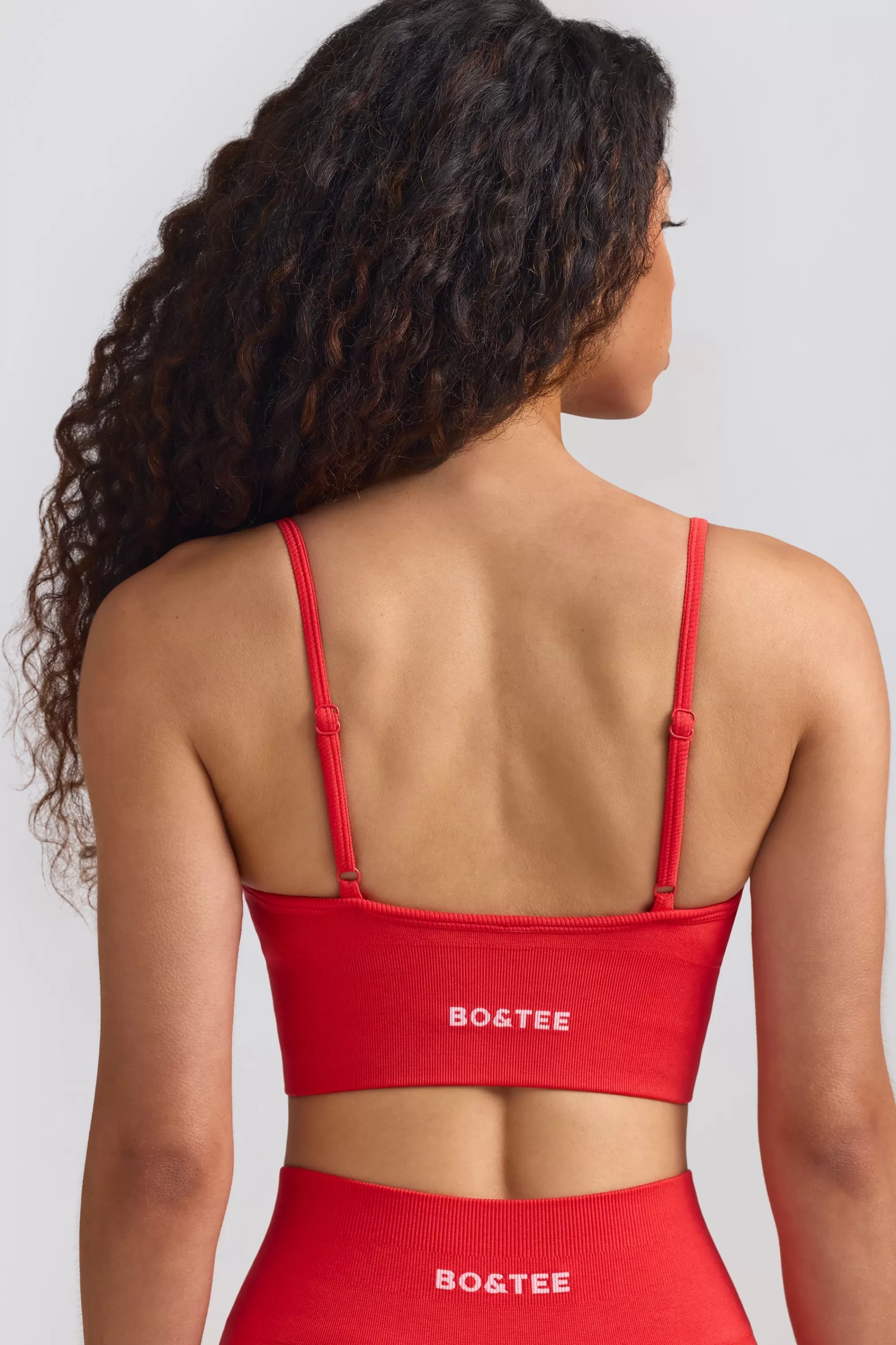 Oh Polly Define Luxe V-Neck Sports Bra In Poppy Red Clearance