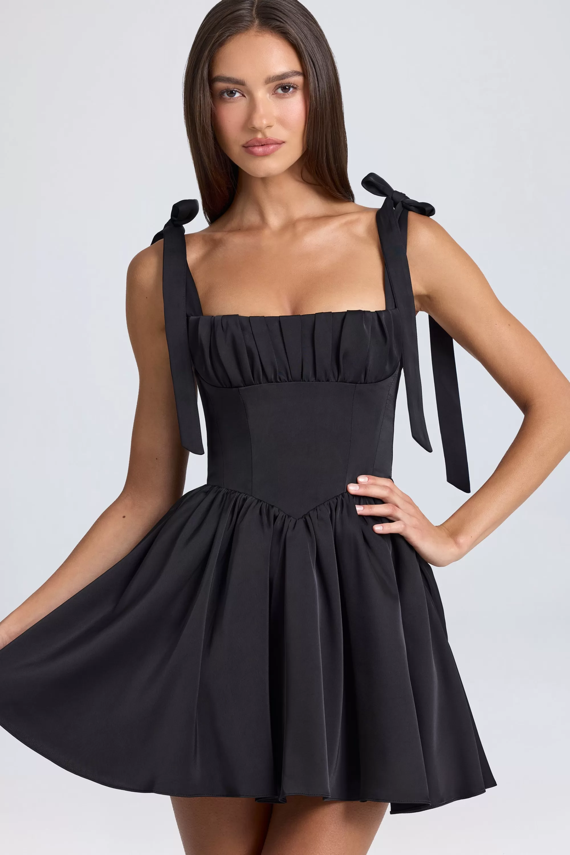 Oh Polly Draped Corset Mini Dress In Black Hot