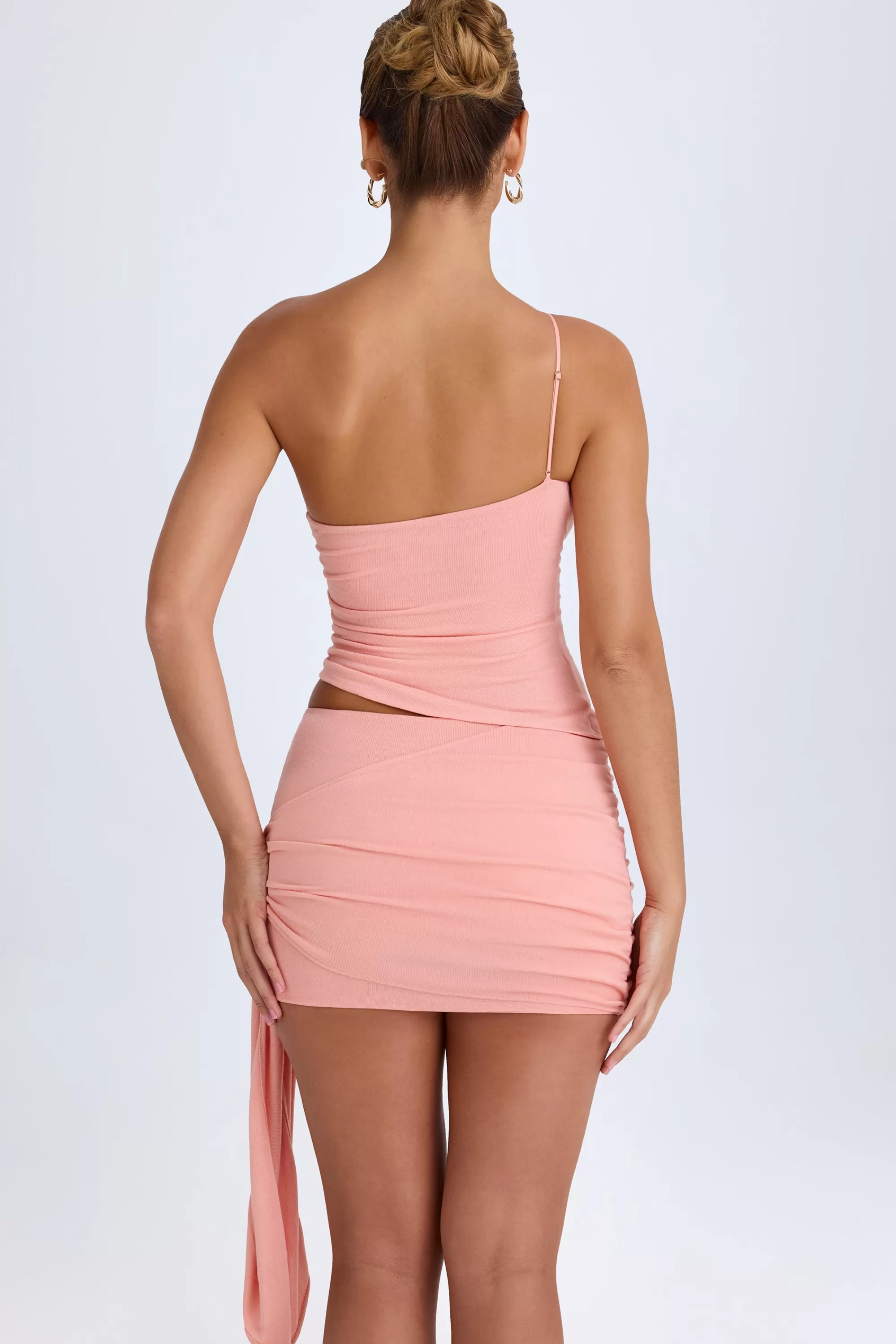 Oh Polly Draped Mid-Rise Mini Skirt In Apricot Pink New