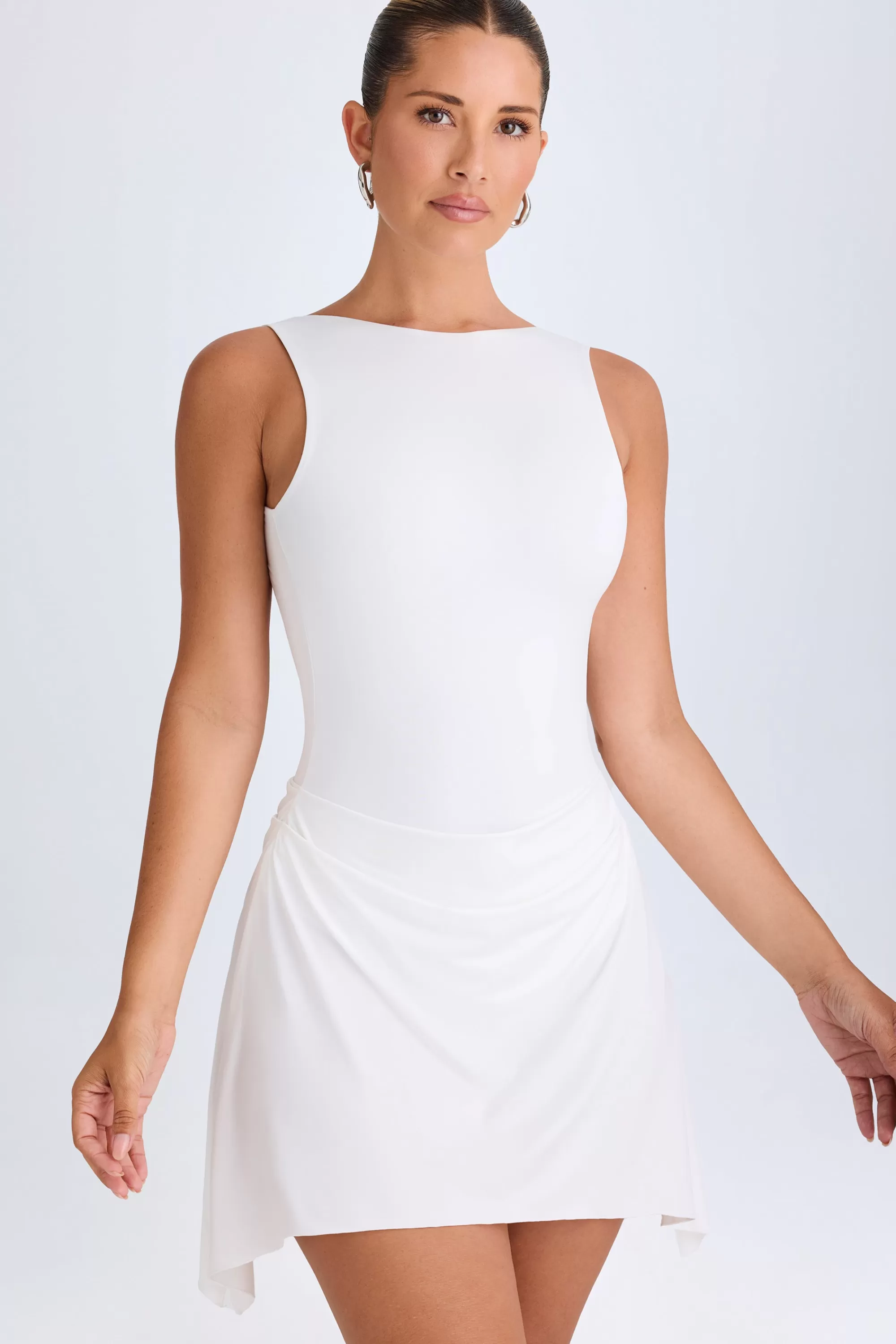 Oh Polly Draped Open-Back Mini Dress In White Hot