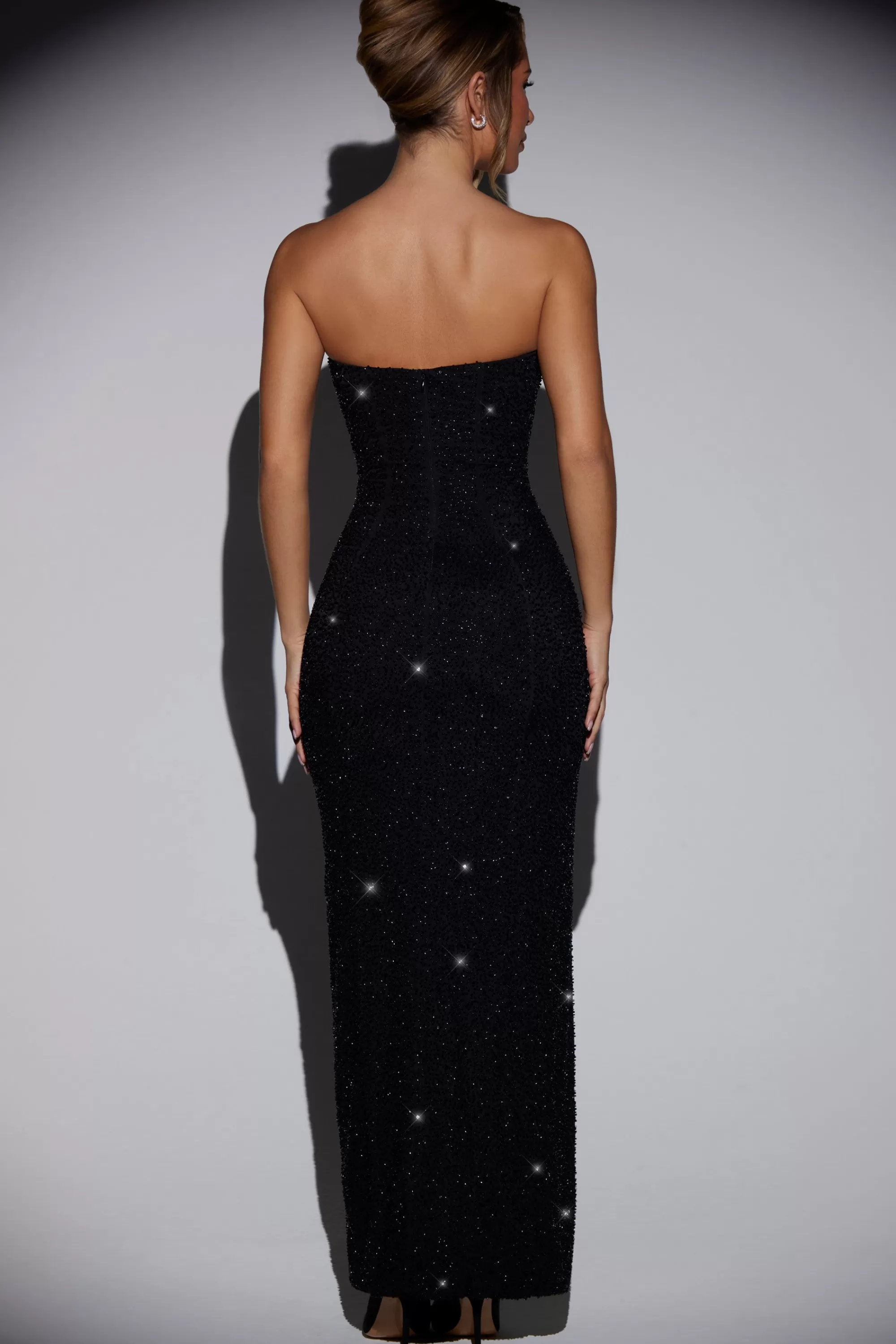 Oh Polly Embellished Bandeau Cowl Neck Maxi Dress In Black Hot