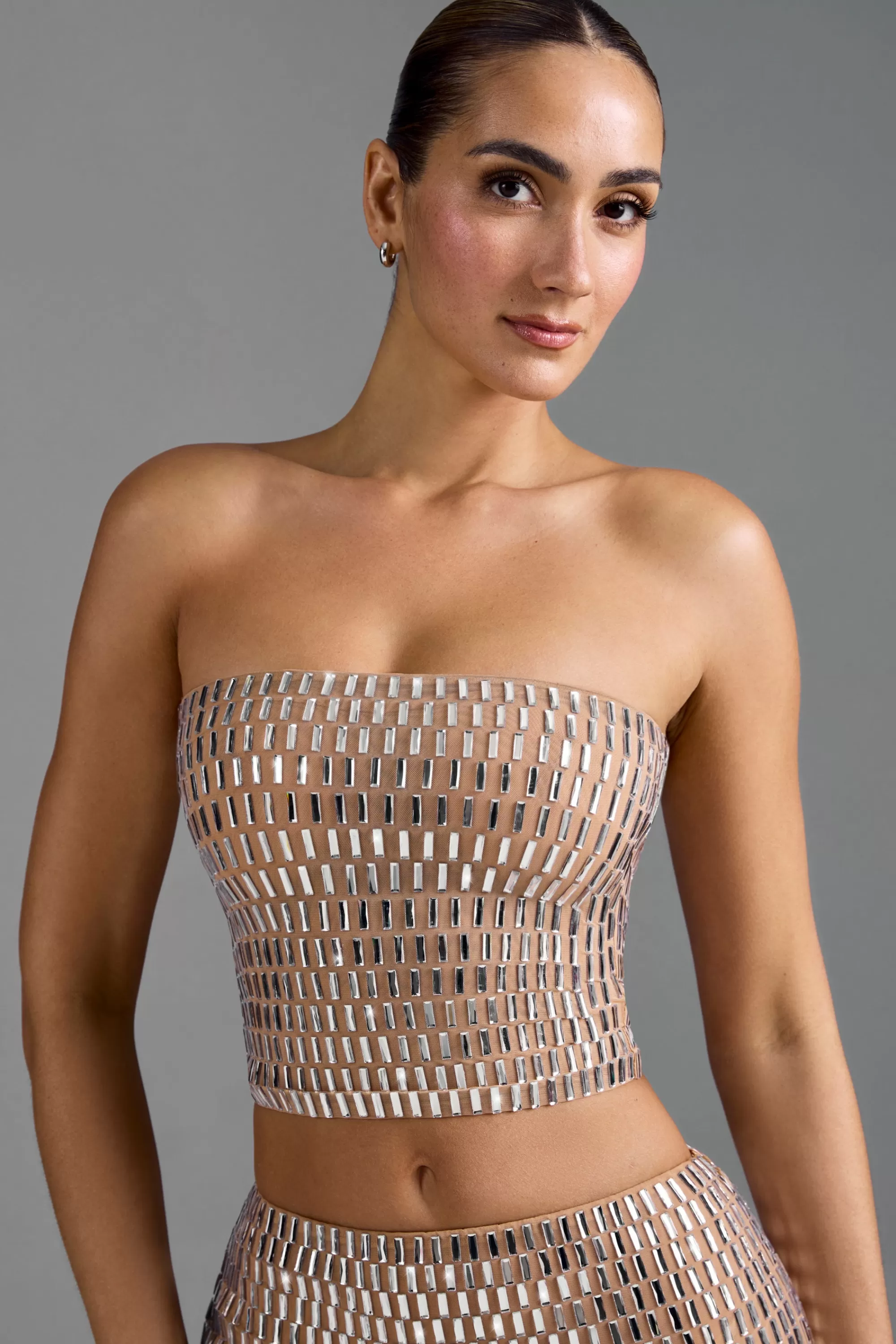 Oh Polly Embellished Bandeau Top In Almond Sale