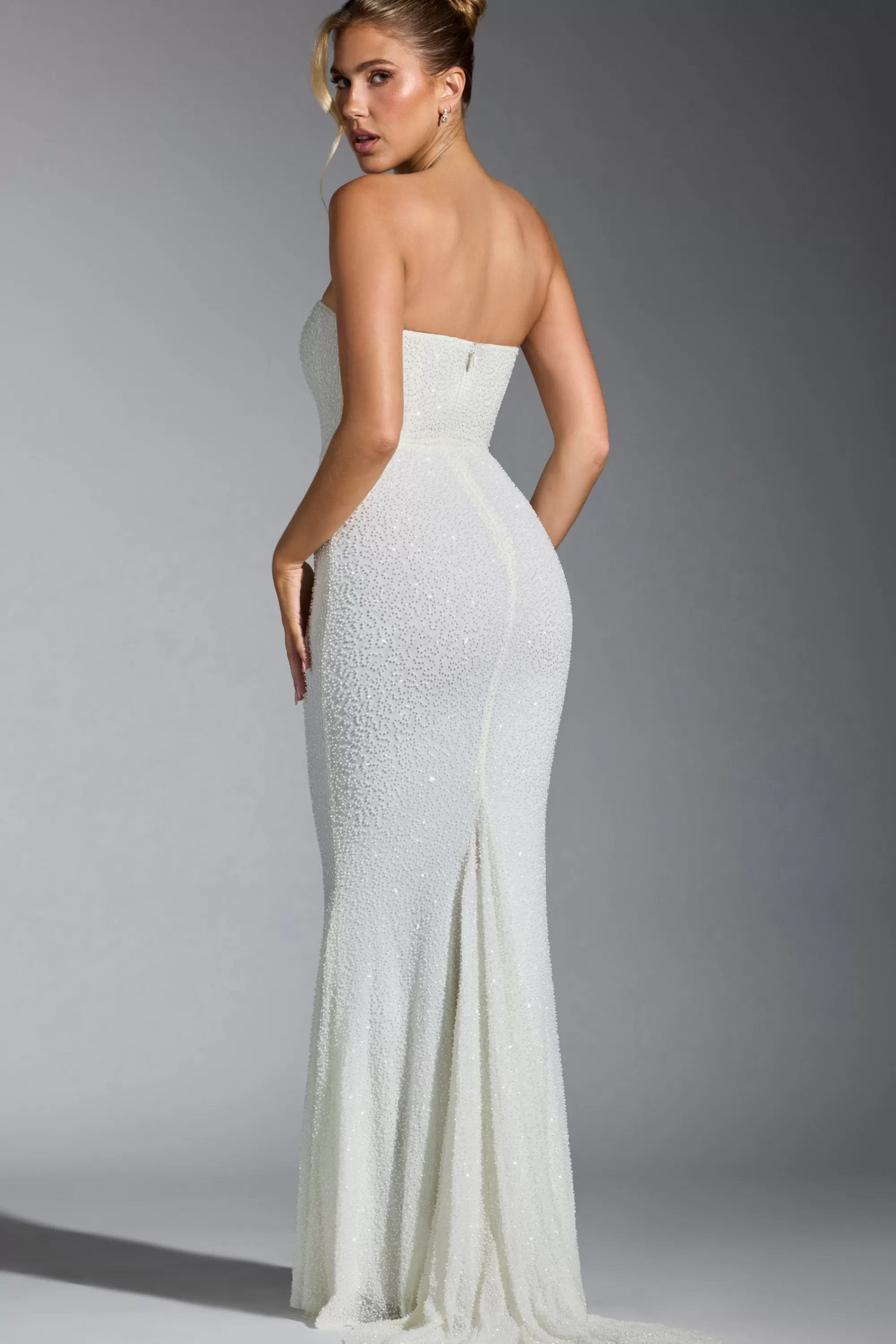 Oh Polly Embellished Corset Gown In White Cheap